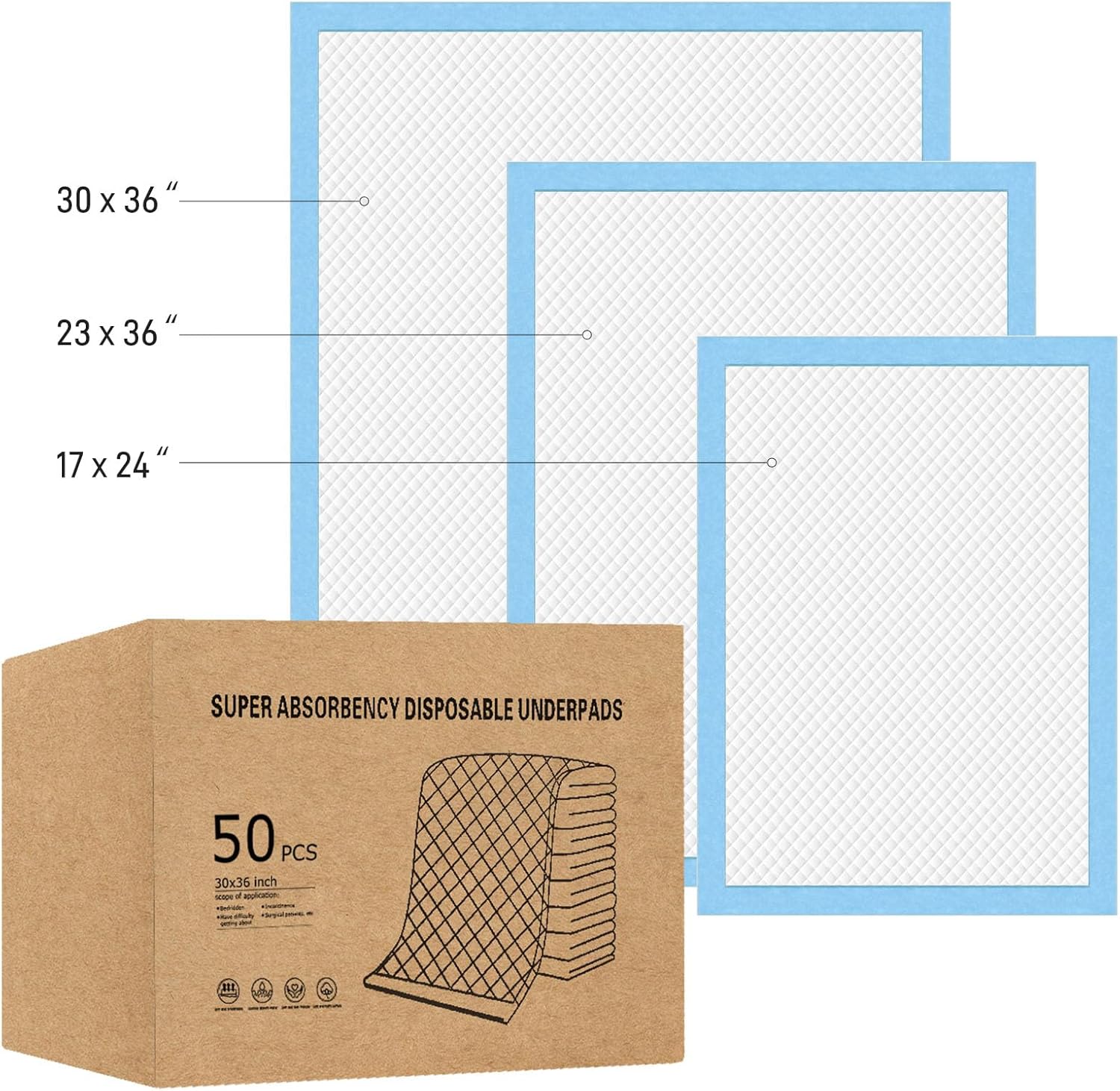 Cavry 50 Count 30x36 Super Absorbent Underpads