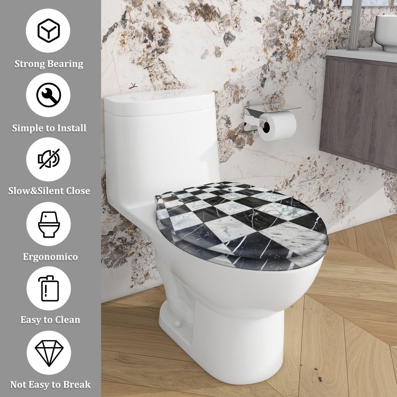 TRANQDEHOM Decorative Toilet Seat with Quiet Close Hinges