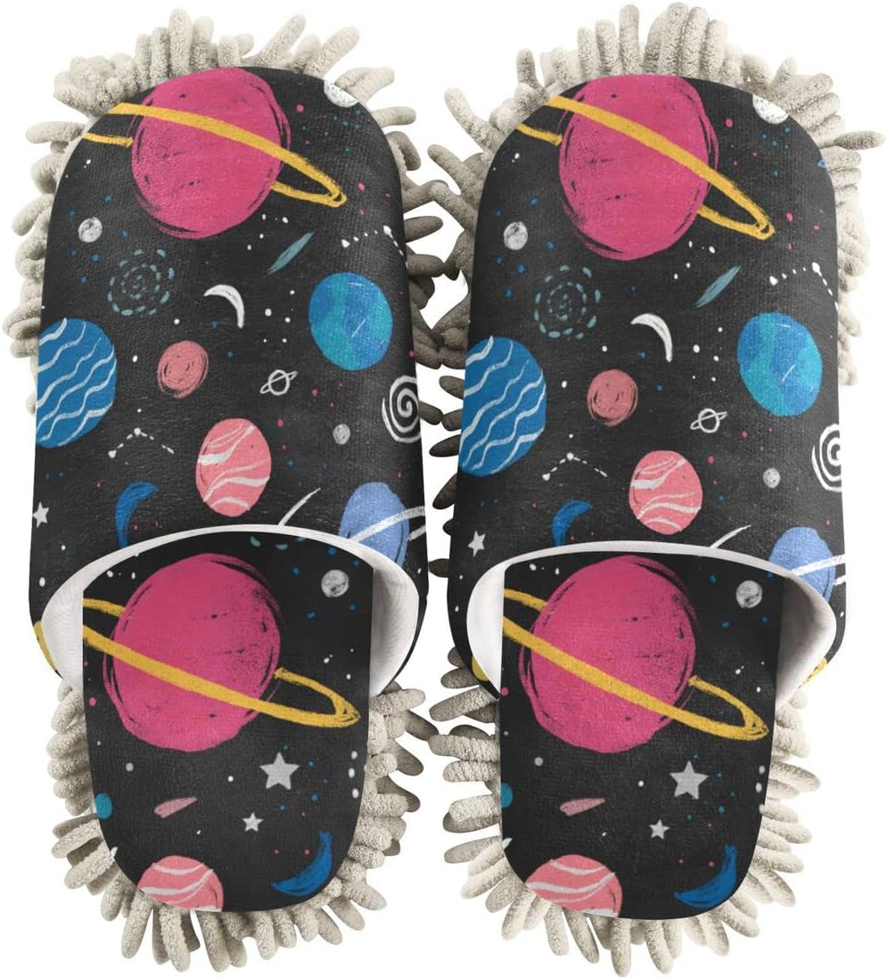 DOMIKING Space Stars Moon Mop Slippers for Women