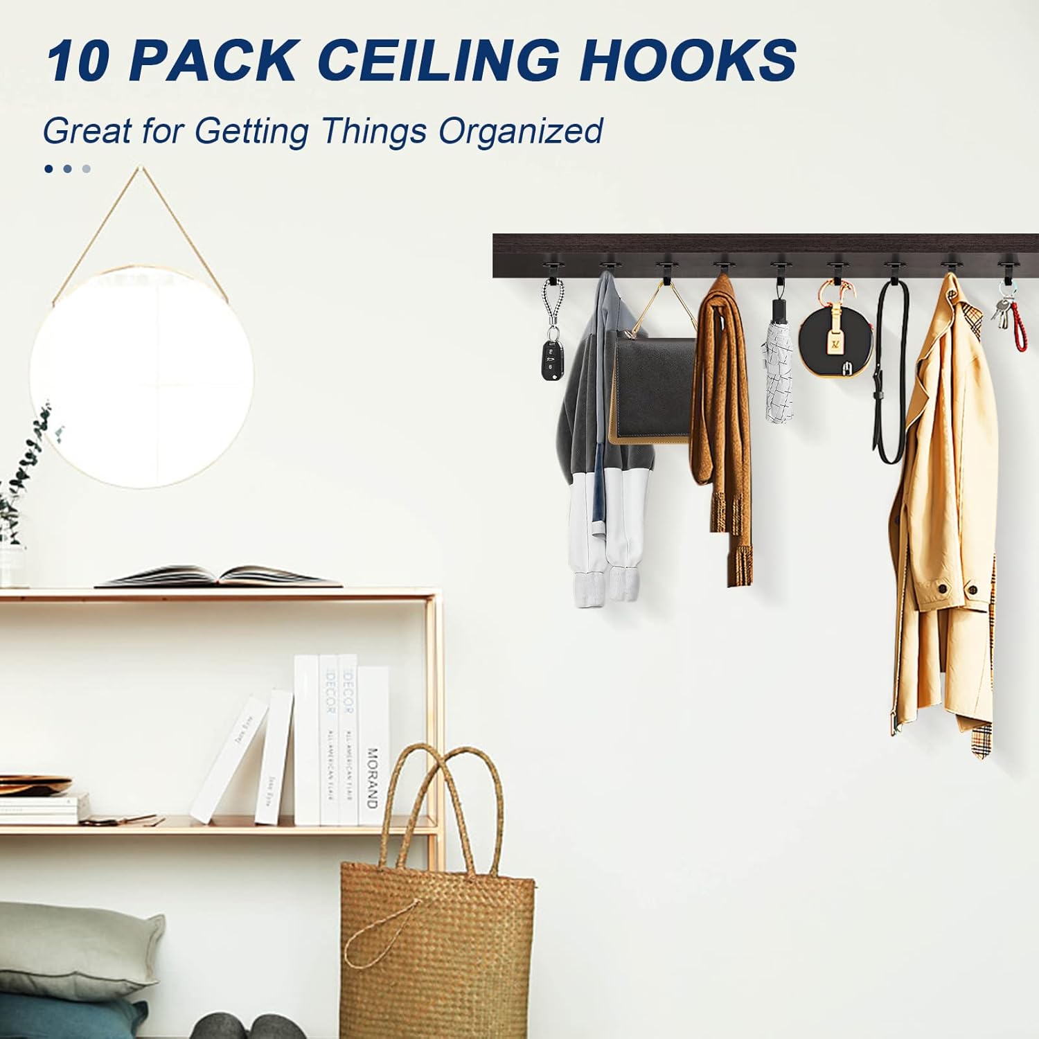 NearMoon Matte Black Stainless Steel Ceiling Hooks 10 Pack