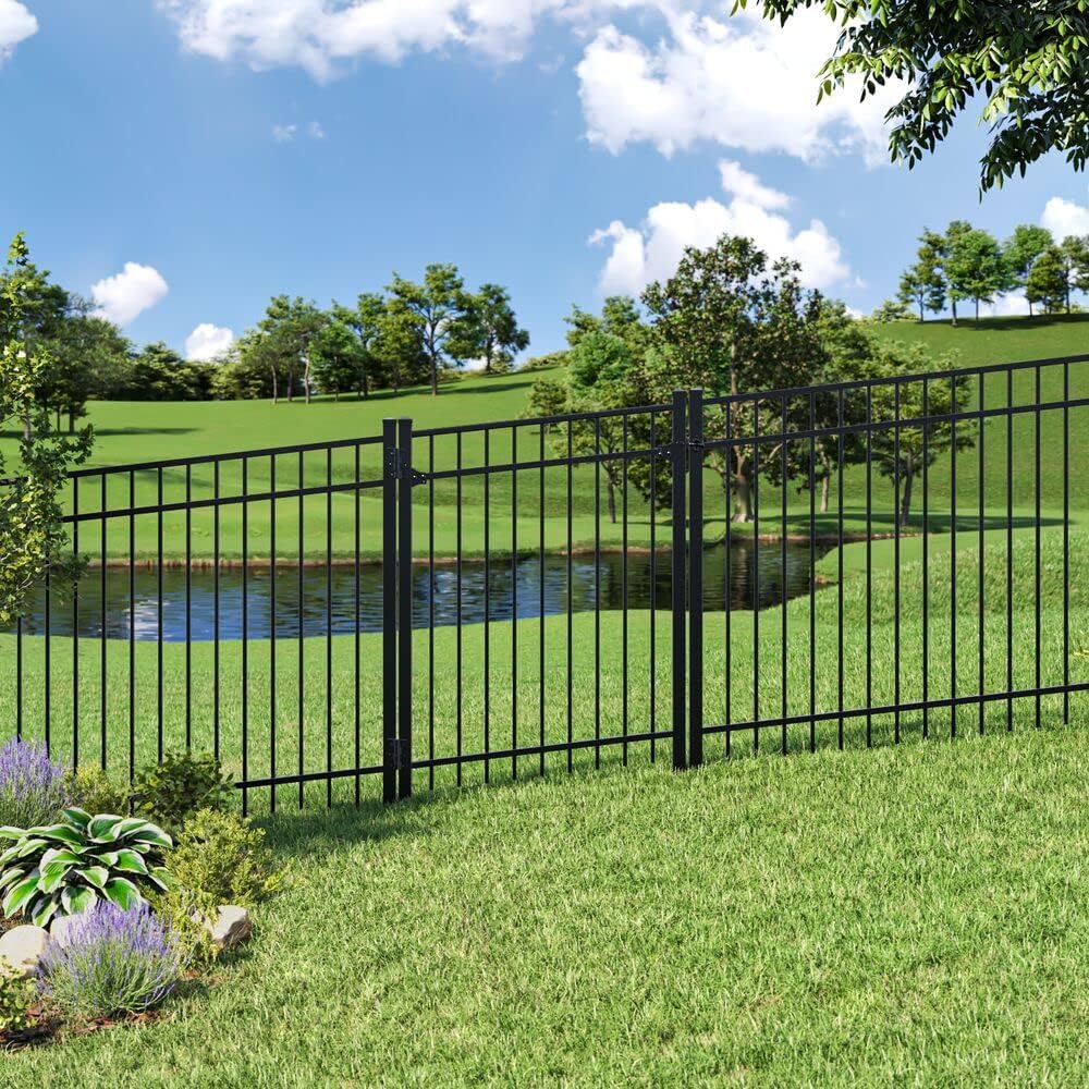 5-Ft 3 Rail Aluminum Fence Adjustable Gate Kit Black