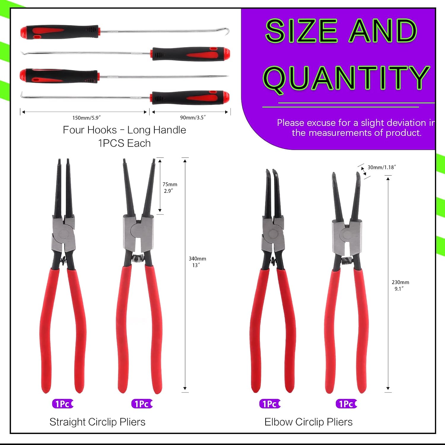 Swpeet 13-Inch Snap Ring Pliers with Pick and Hook Tool Set 1