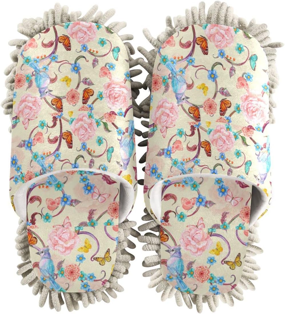 DOMIKING Butterfly Birds Mop Slippers for Women