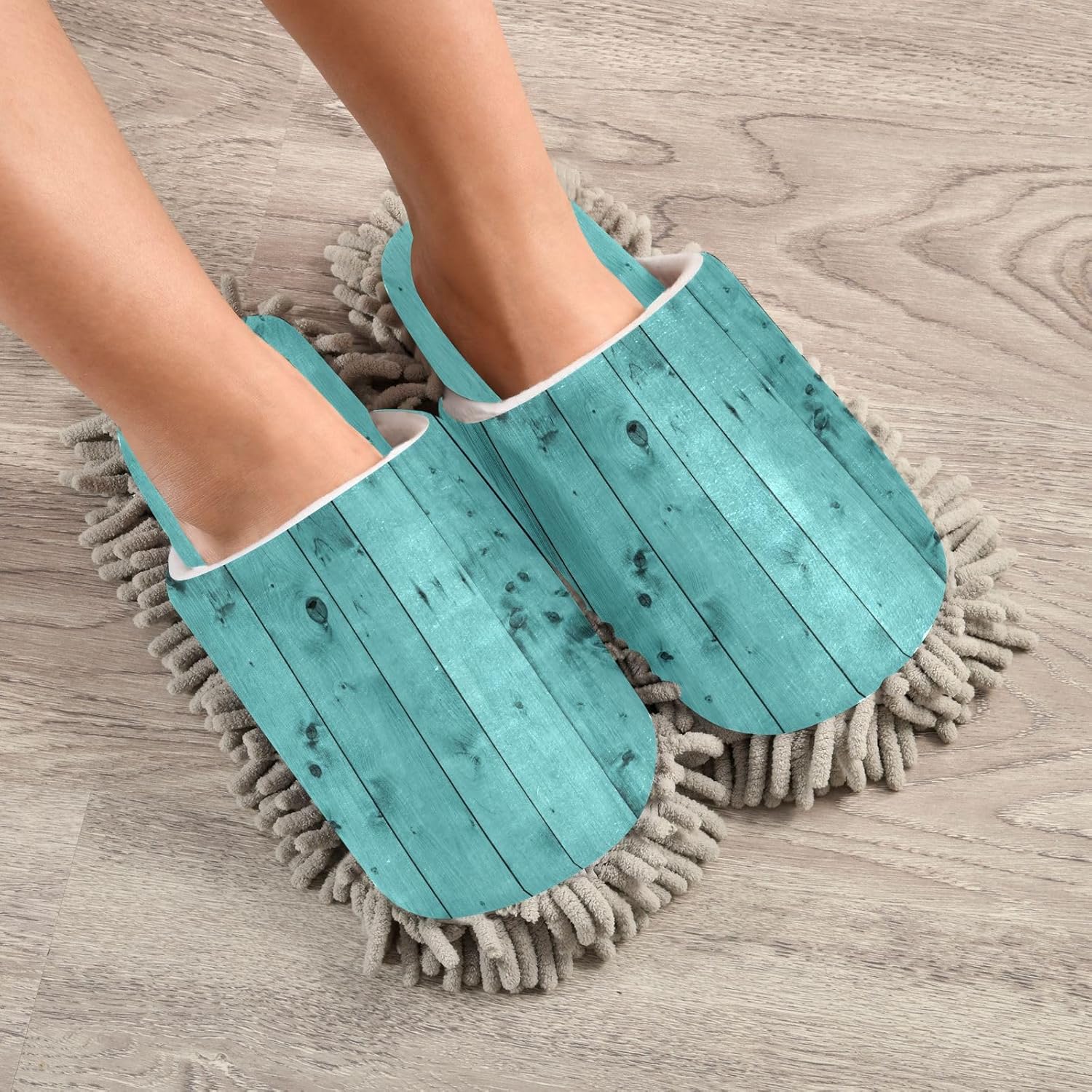 Sinestour Teal Turquoise Mop Slippers for Floor Cleaning 1