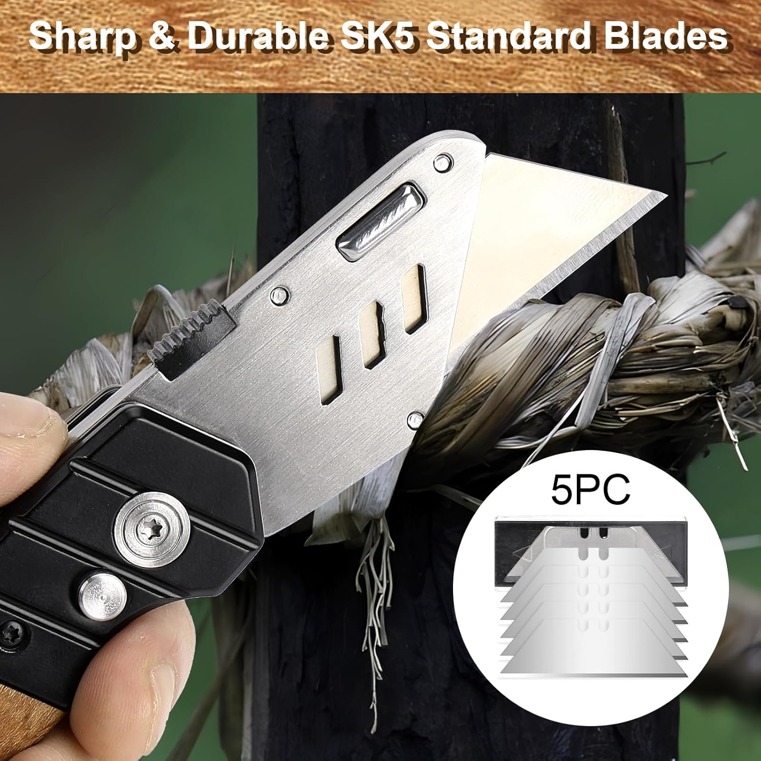 Vickay Utility Knife with Belt Clip and 5 SK5 Blades 1
