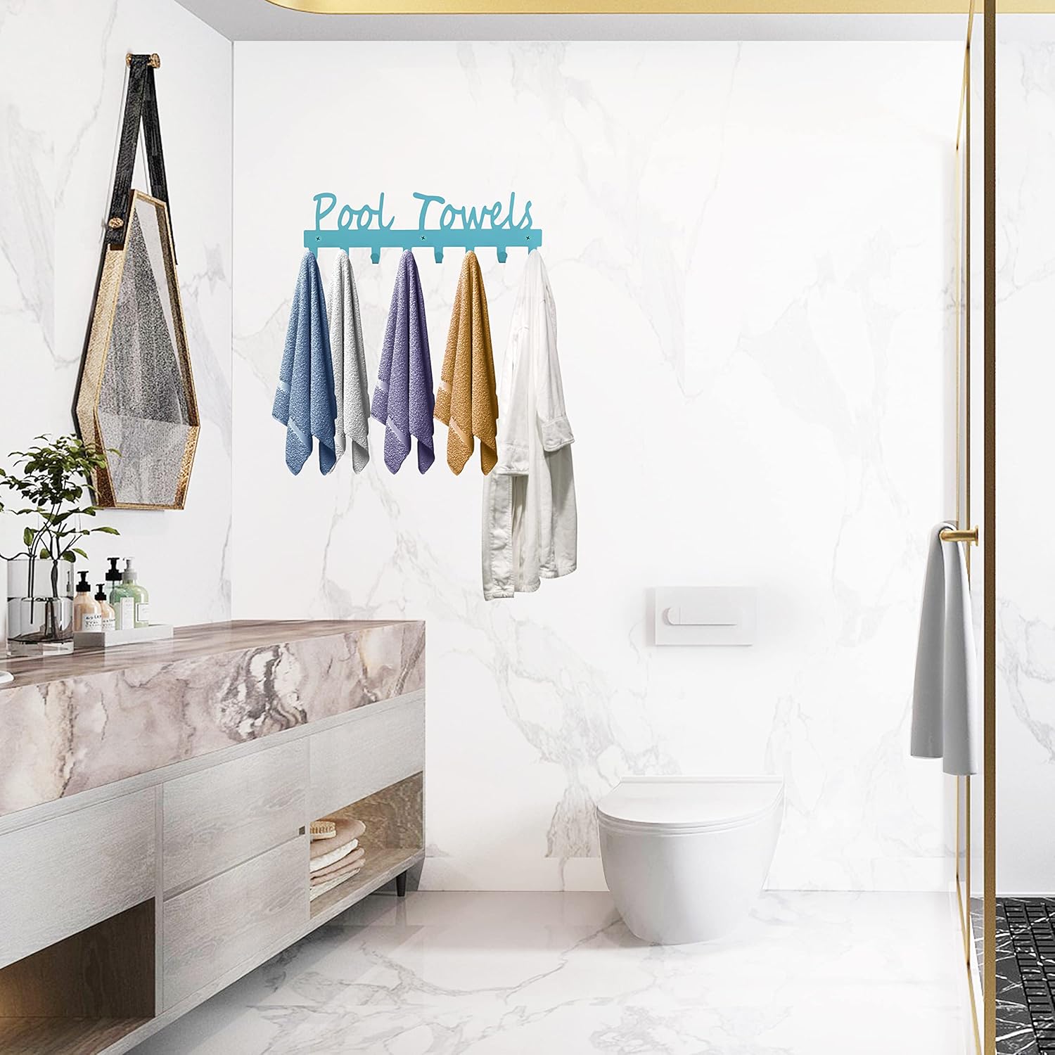 Pool Towel Rack with 8 Hooks for Bathroom and Outdoor Use