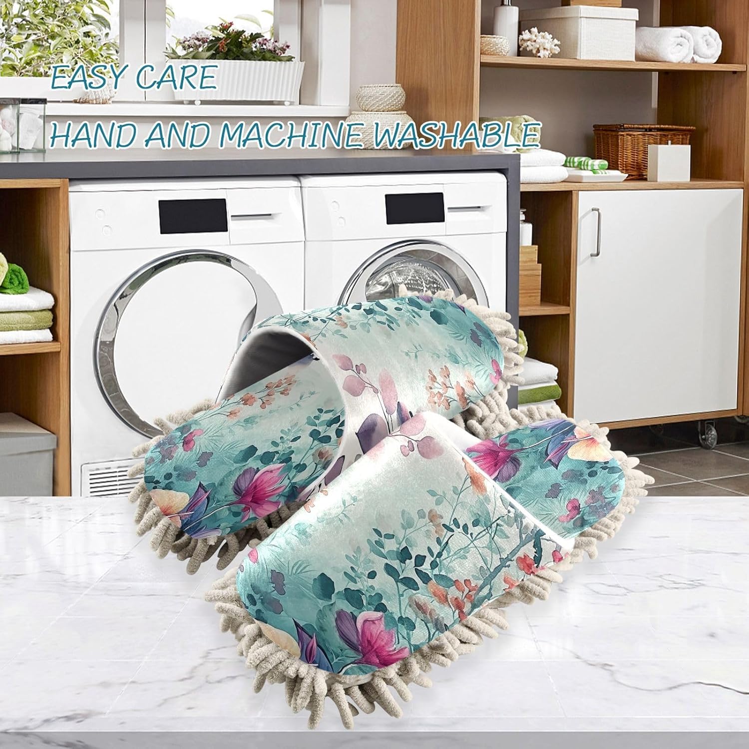 Zhirexin Watercolor Mop Slippers with Microfiber Sole