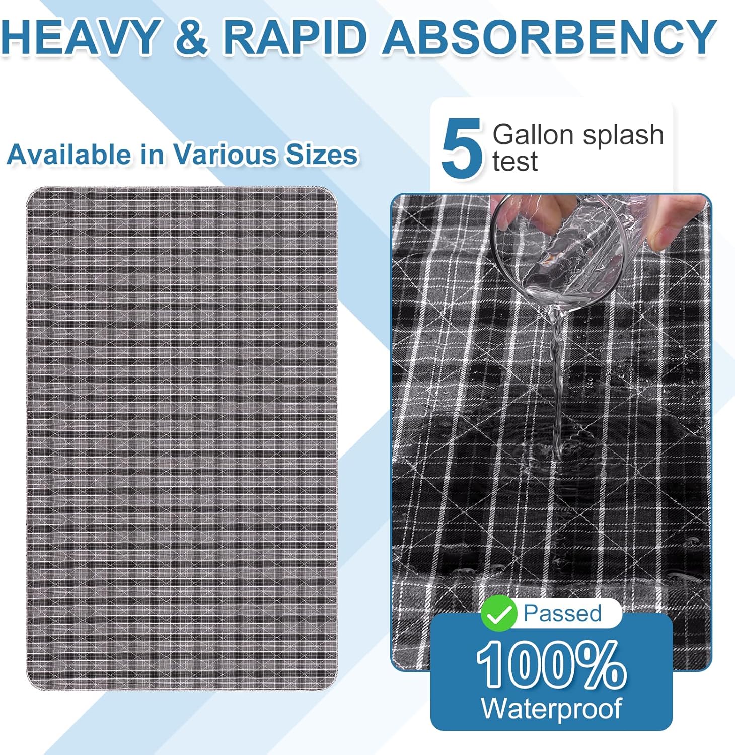 OUTCREATOR Washable Bed Pads 34x56 Black Plaid Pack of 2 1