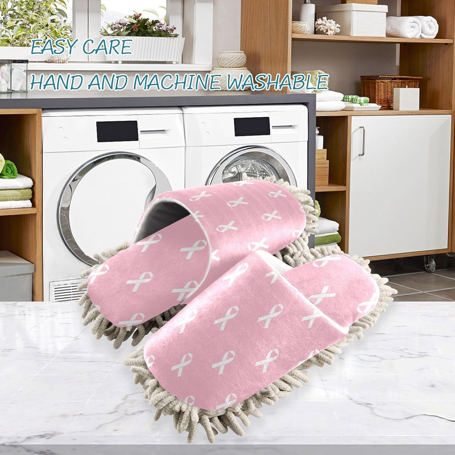 Sinestour Mop Slippers for Floor Cleaning - White Pink