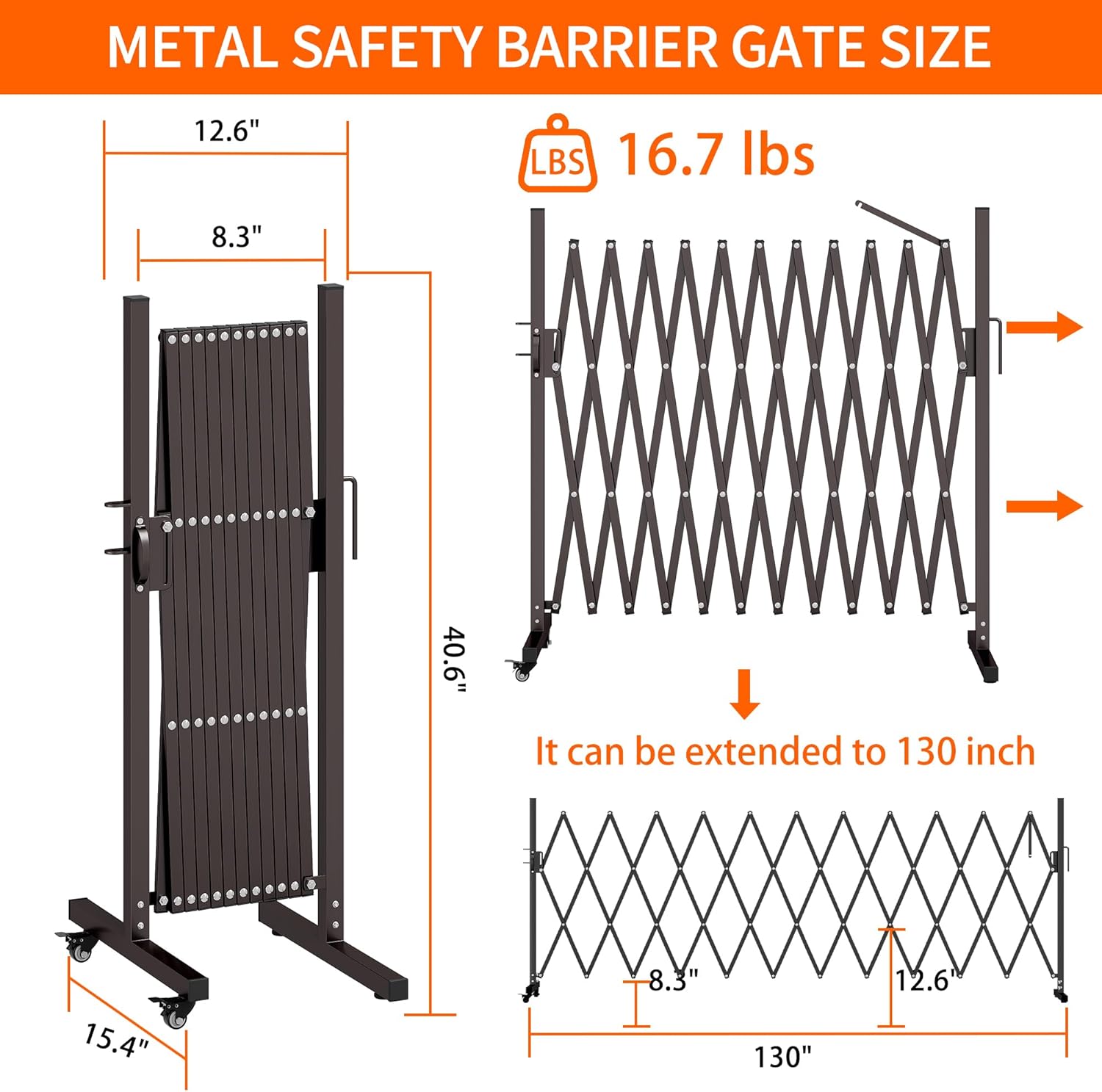 MOOITZ Folding Security Gate 130 x 406 Portable Barricade with Casters