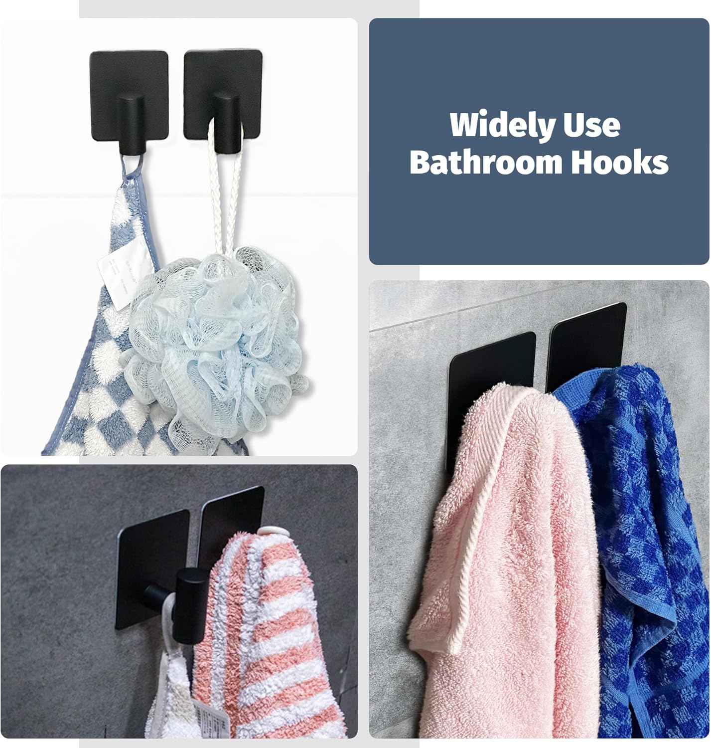 Adhesive Towel Hooks 2 Pcs Matte Black No Drill