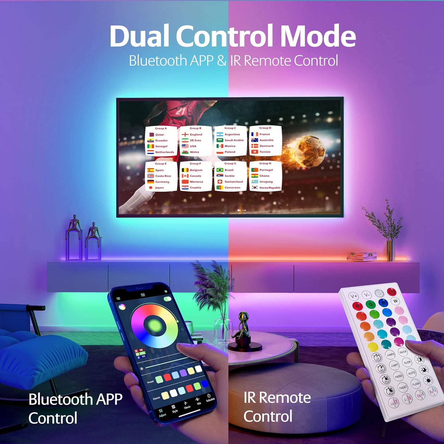 KEELIXIN Bluetooth Music Sync LED Strip Lights for Bedroom 1