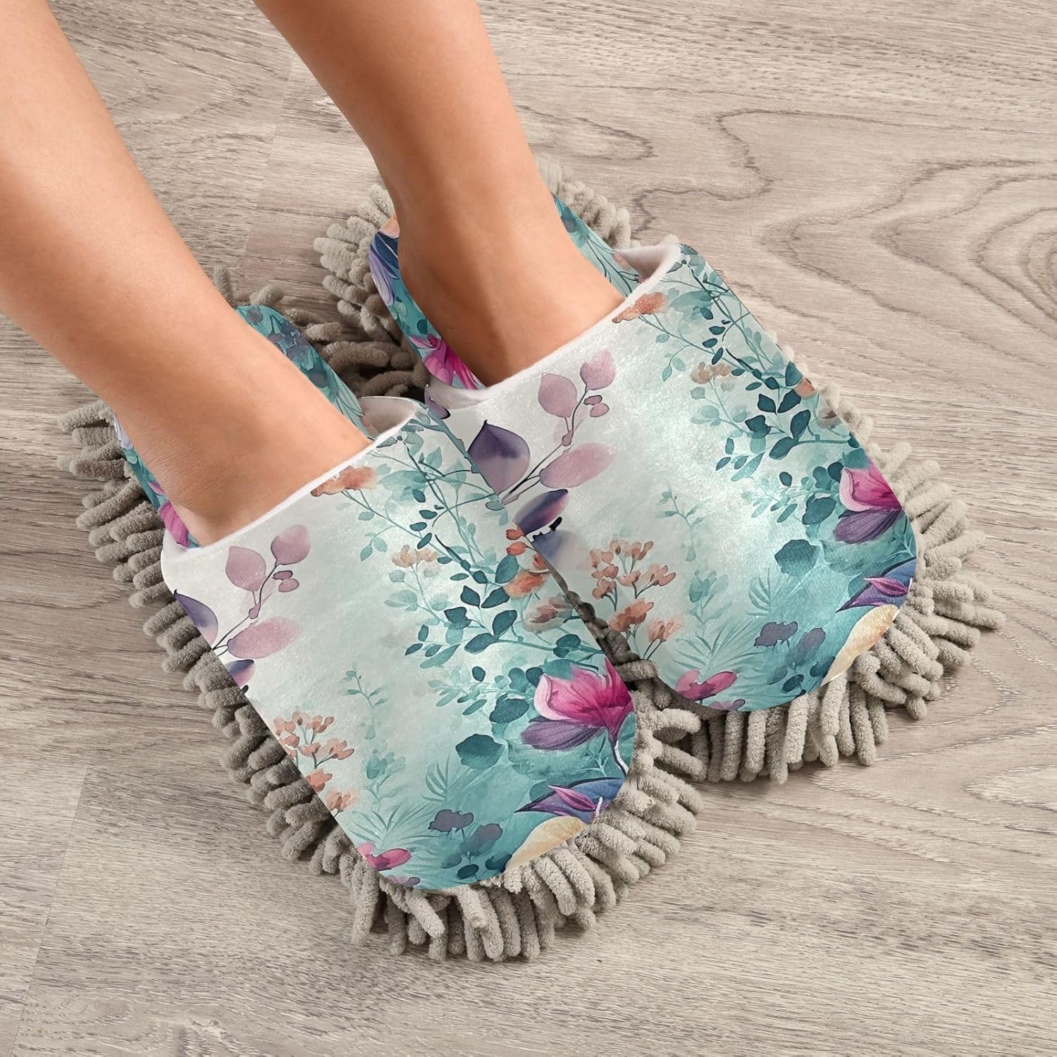 Zhirexin Watercolor Mop Slippers with Microfiber Sole