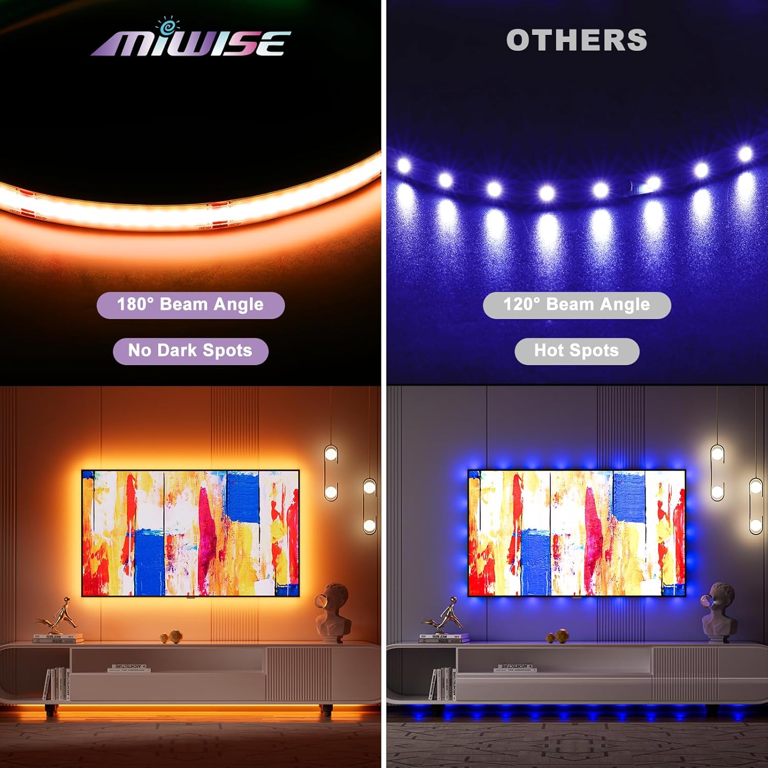 MIWISE 20ft RGB COB LED Strip Light DC24V Dimmable