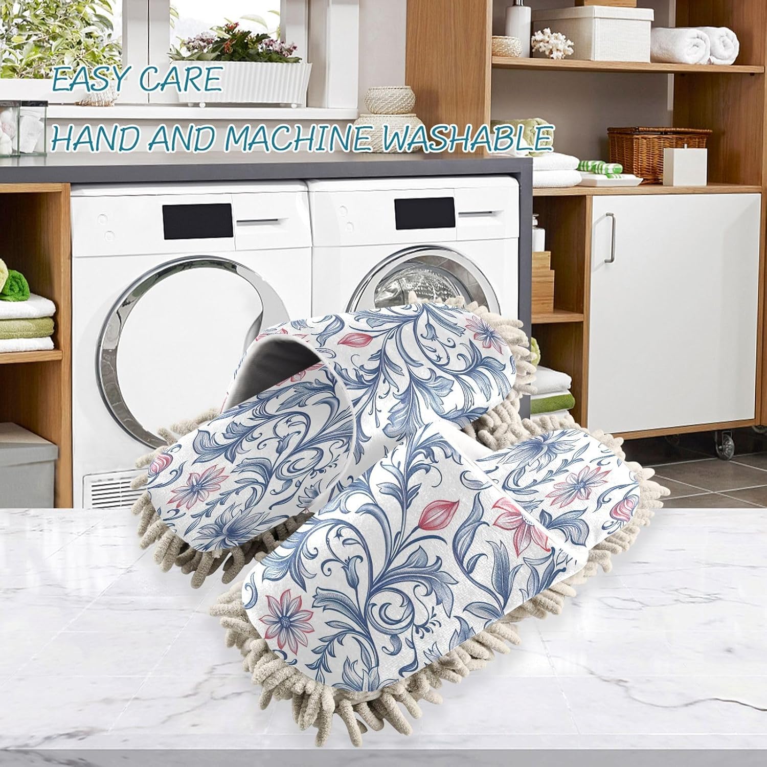 Zhirexin Blue Flowers Mandala Microfiber Cleaning Slippers