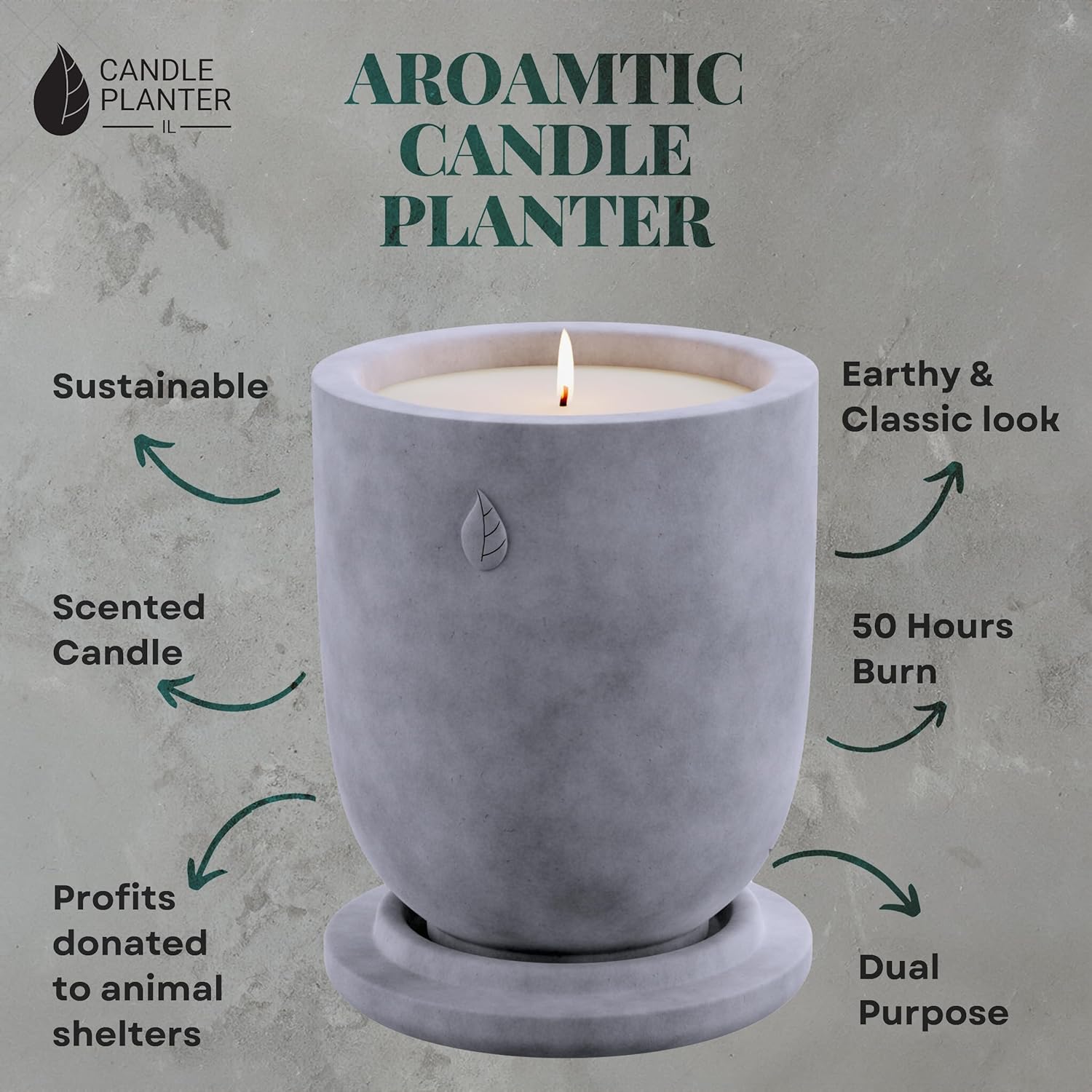 Concrete Candle Planter Jar - 8 Oz Soy Candle with Dual Purpose