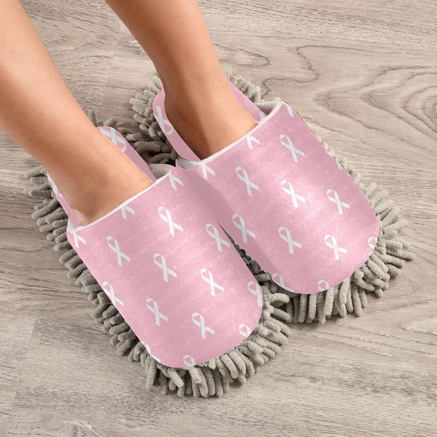 Sinestour Mop Slippers for Floor Cleaning - White Pink