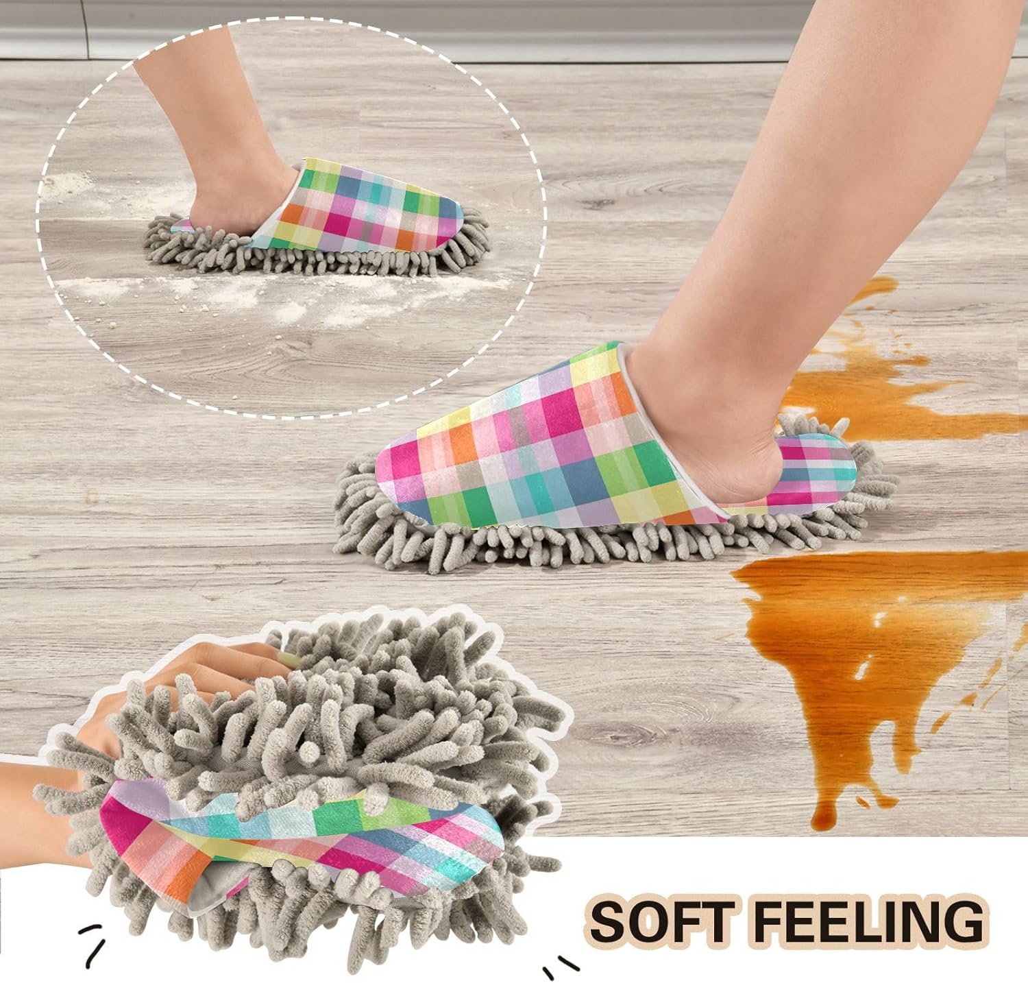 Zhirexin Colorful Striped Plaid Cleaning Slippers