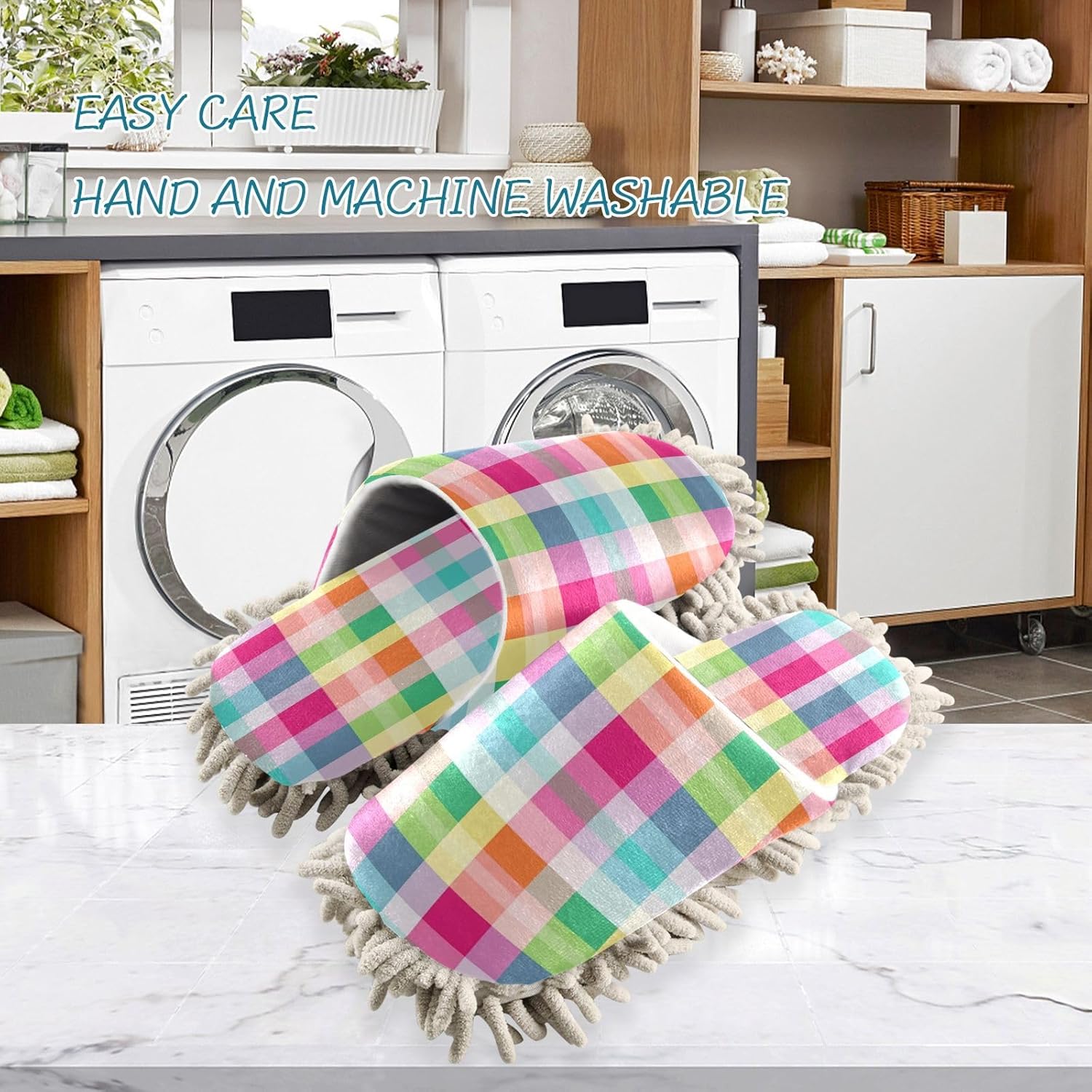 Zhirexin Colorful Striped Plaid Cleaning Slippers