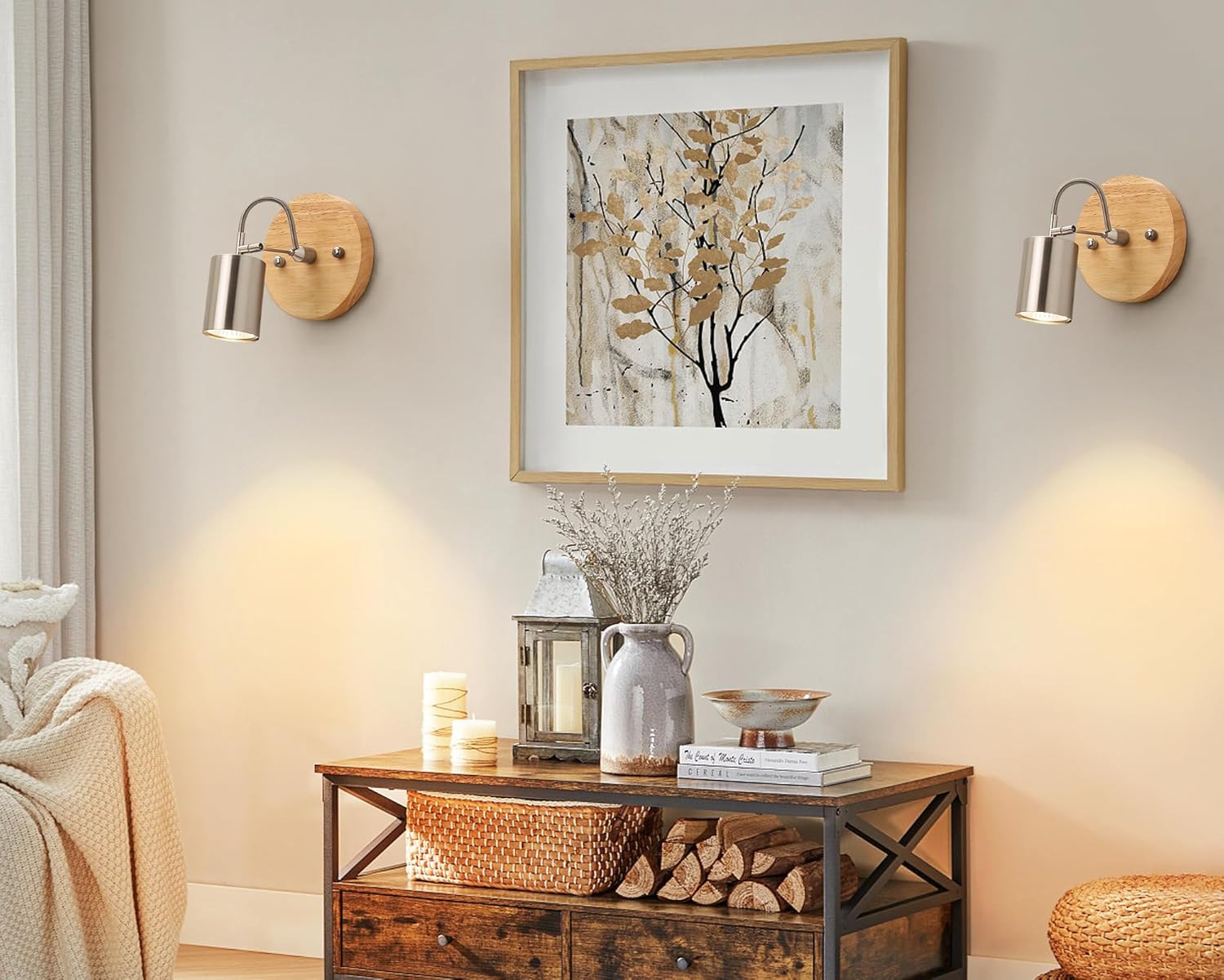 2 Pack Adjustable Ceiling Spotlights with Wooden Base 1