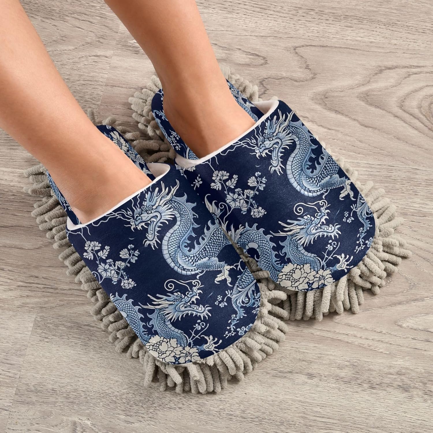 Zhirexin Blue Dragons Microfiber Mop Slippers 1