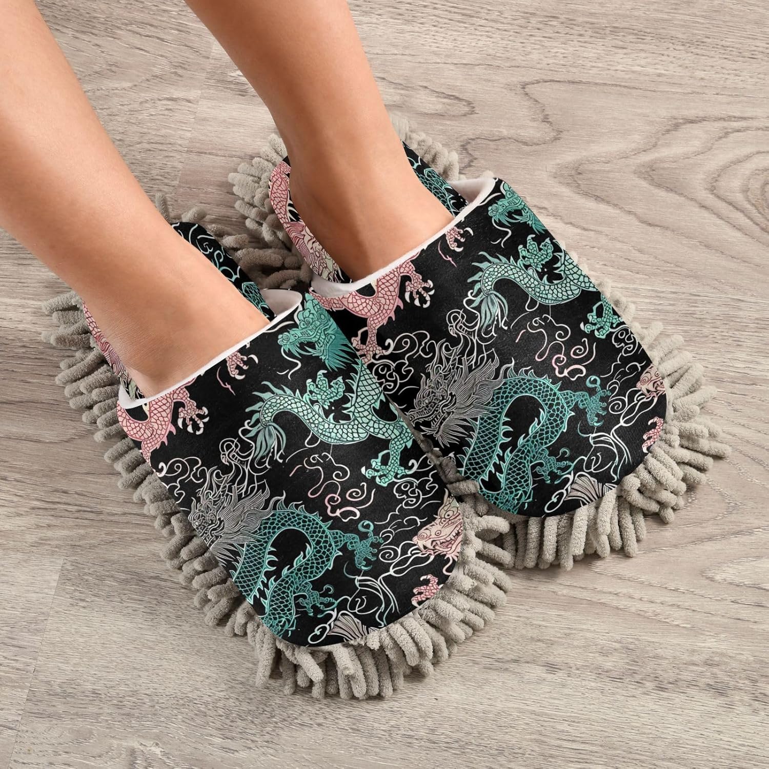 Zhirexin Colorful Dragons Microfiber Mop Slippers
