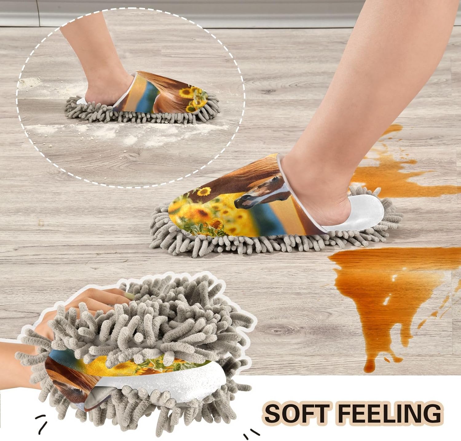 RunningBear White Horse Mop Slippers Cleaning Footwear