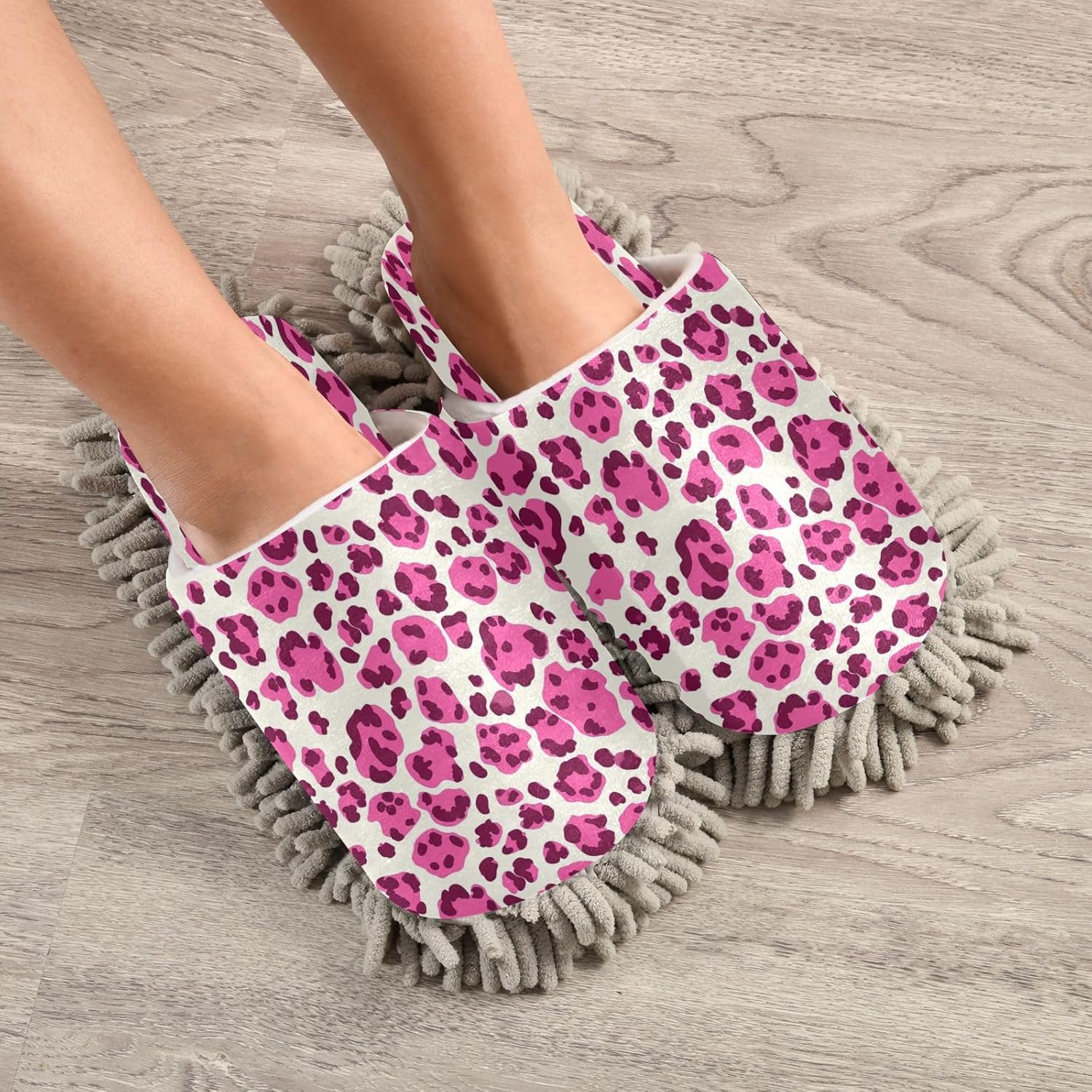 Zhirexin Leopard Mop Slippers for House Cleaning