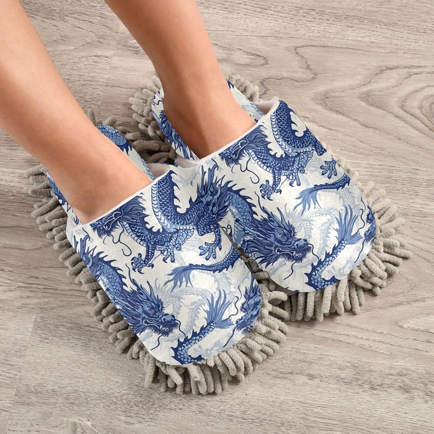 Zhirexin Blue Dragons Microfiber Mop Slippers for Men Women 1