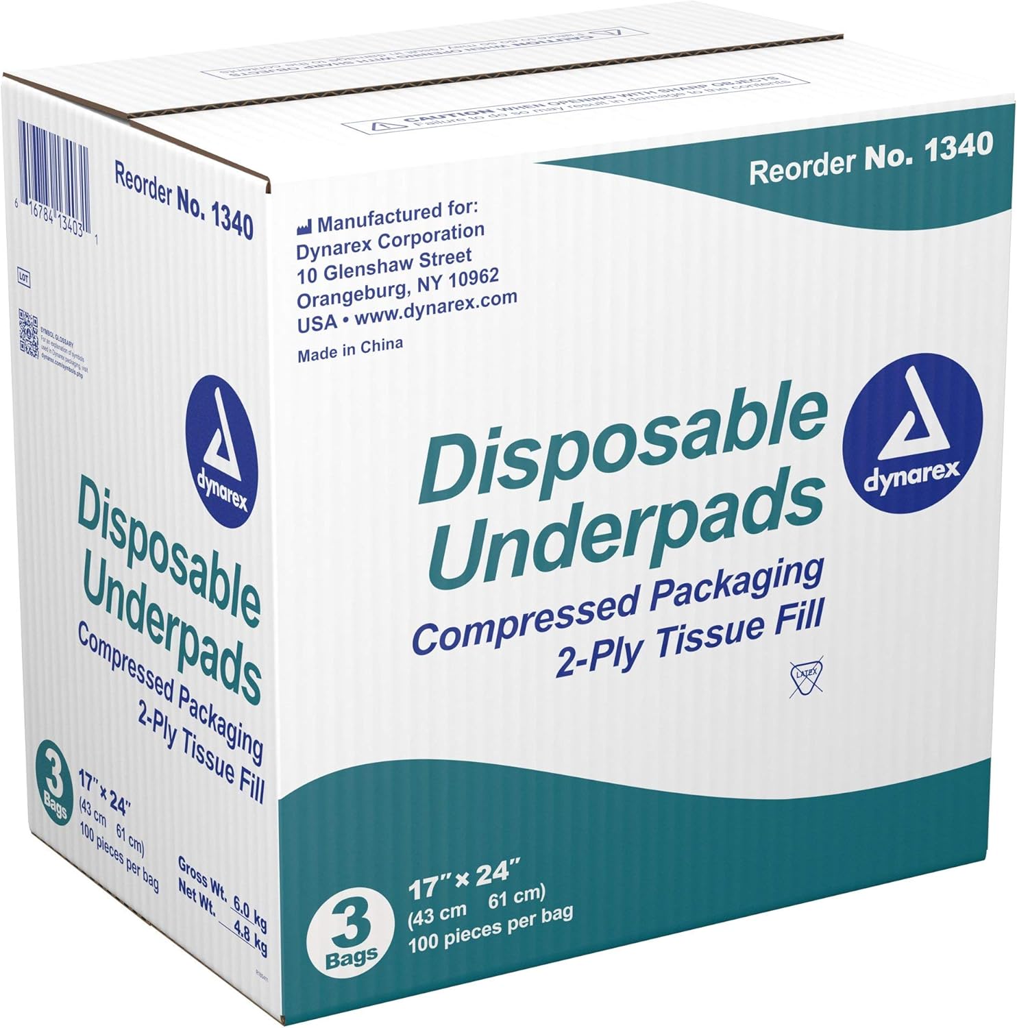 Dynarex 1340 Disposable UnderPad 2 Ply 17x24 15g Pack of 300