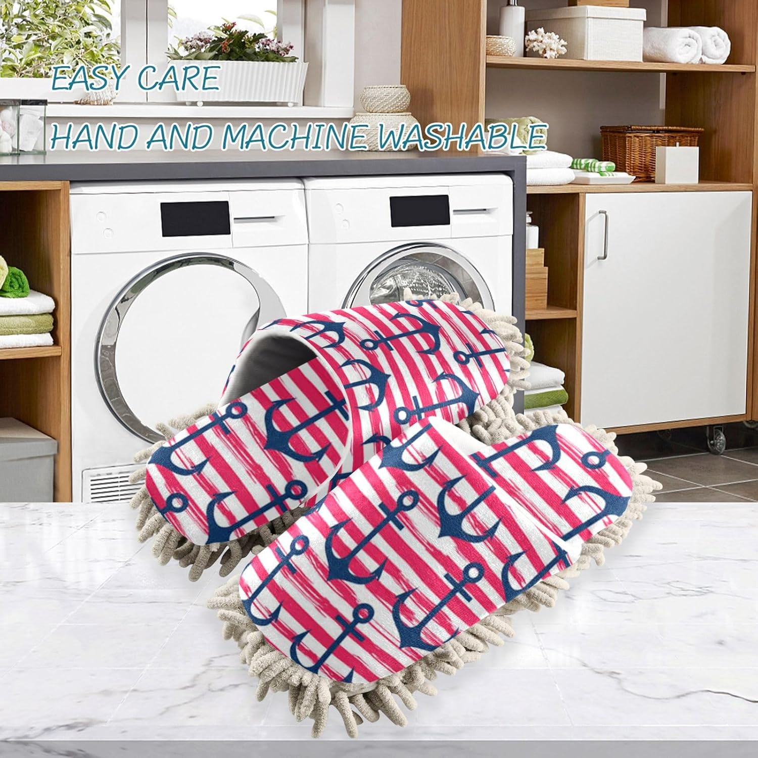 Sinestour Hand Drawn Striped Mop Slippers for Floor Cleaning 1