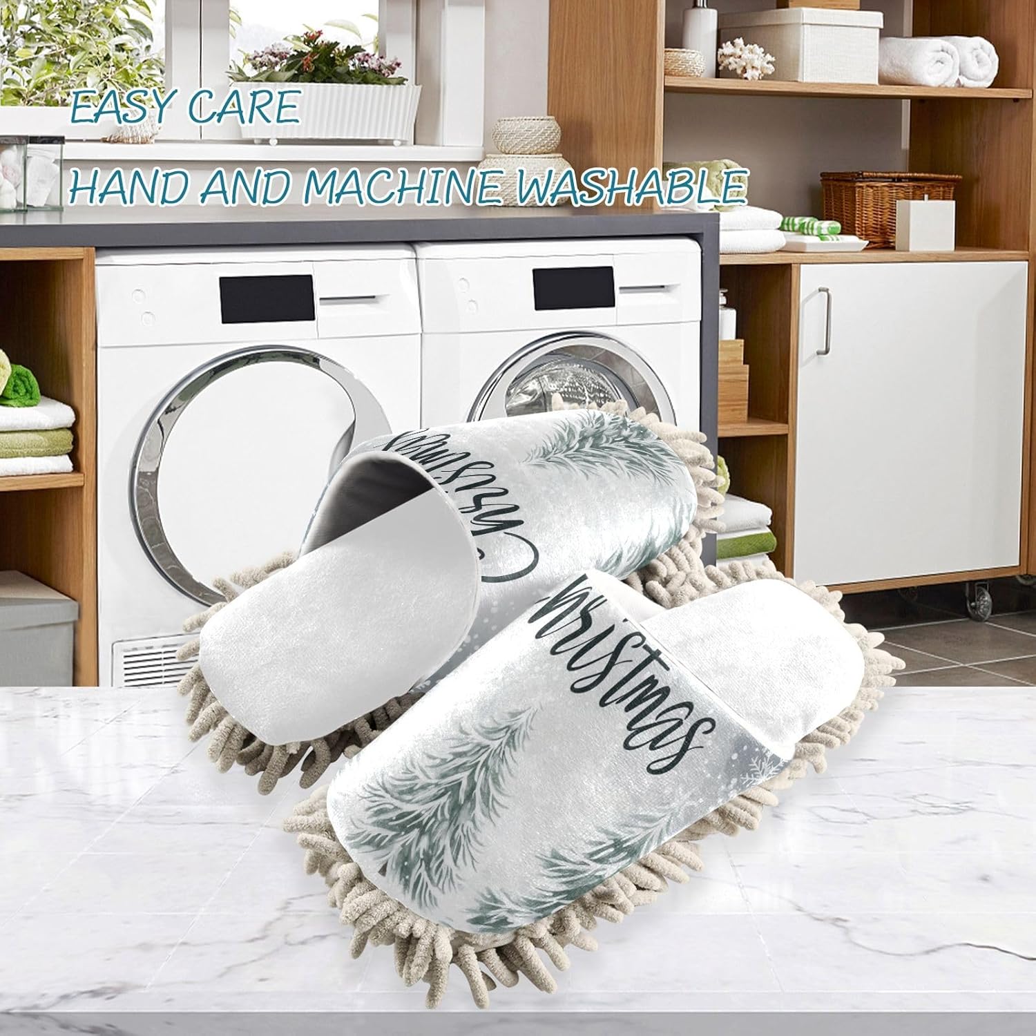RunningBear White Snowflake Mop Slippers for Home and Office