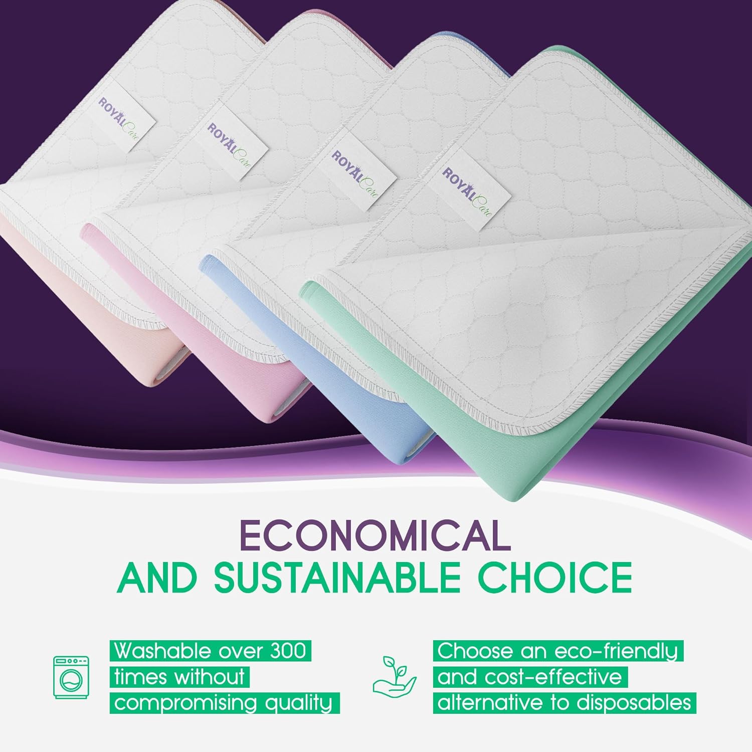 Royal Care Incontinence Bed Pads - 4 Pack 34x36 Reusable Waterproof
