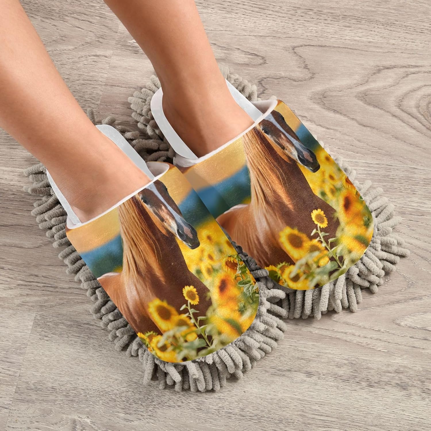 RunningBear White Horse Mop Slippers Cleaning Footwear
