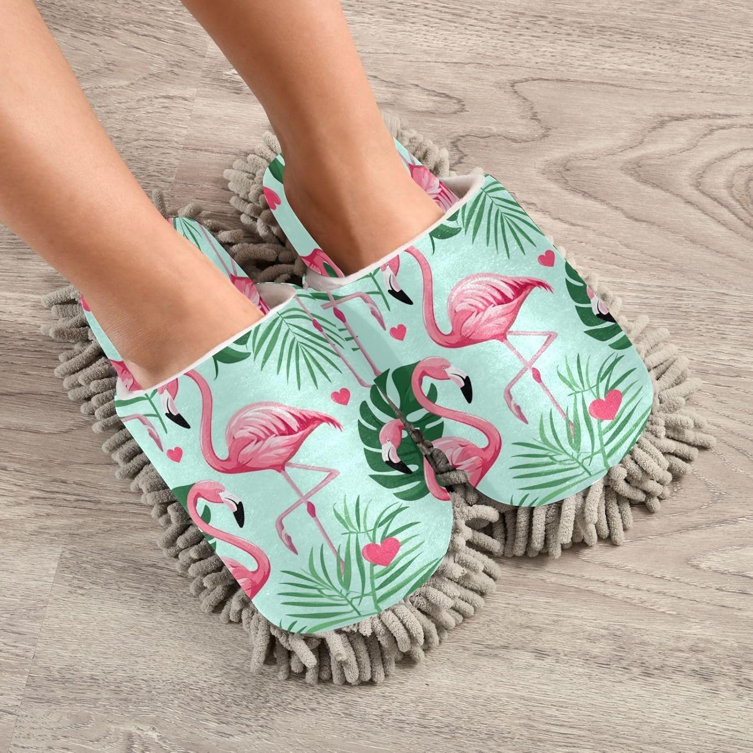 Zhirexin Flamingo Cleaning Slippers Mop Shoes