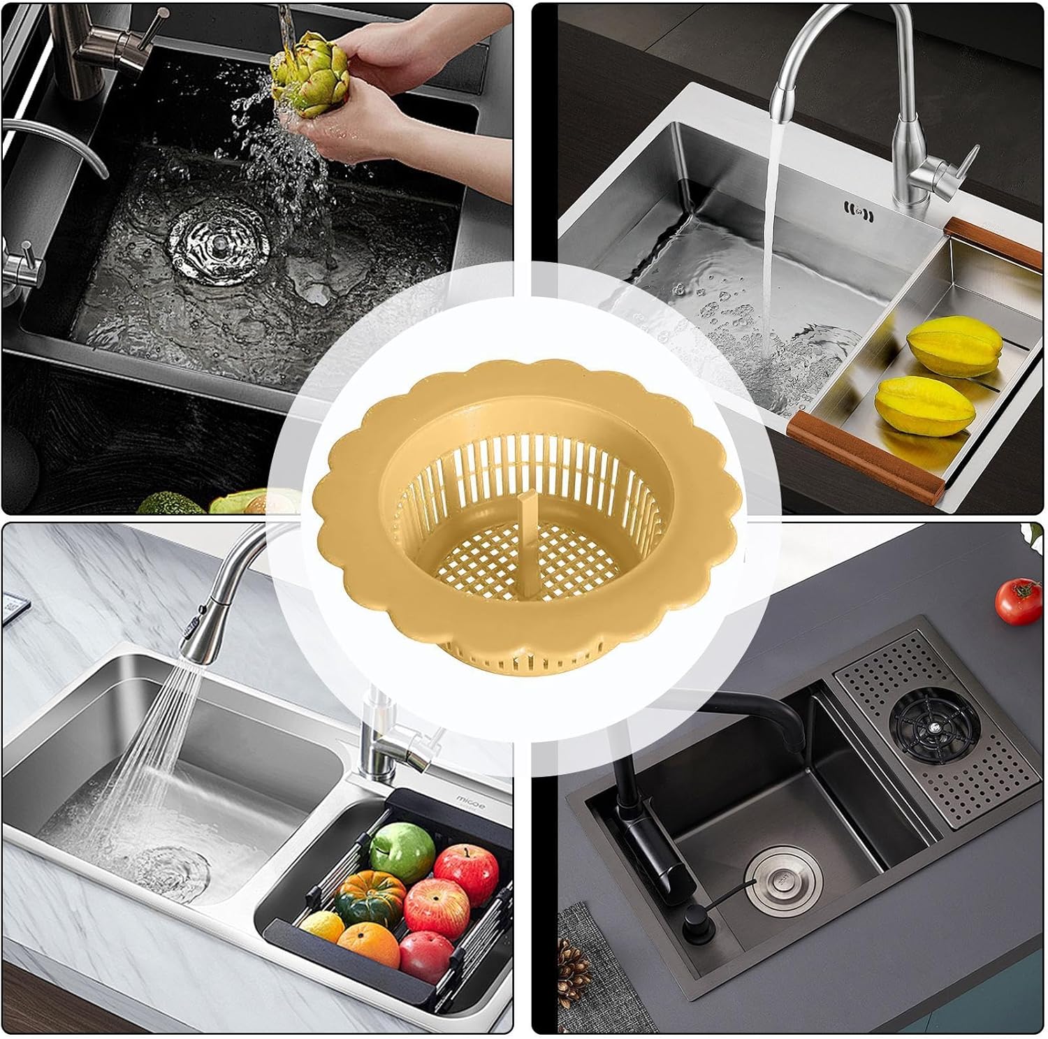 Versatile Handle Sink Strainer White and Yellow
