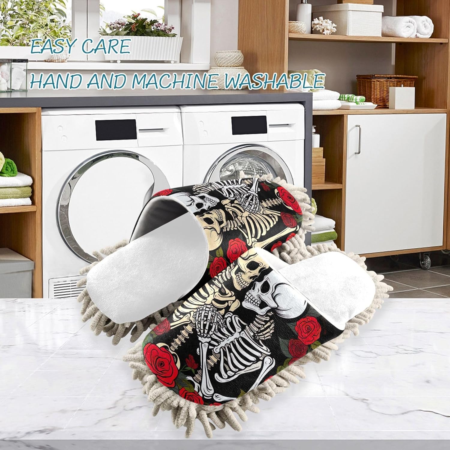 White Roses Mop Slippers with Soft Chenille Sole