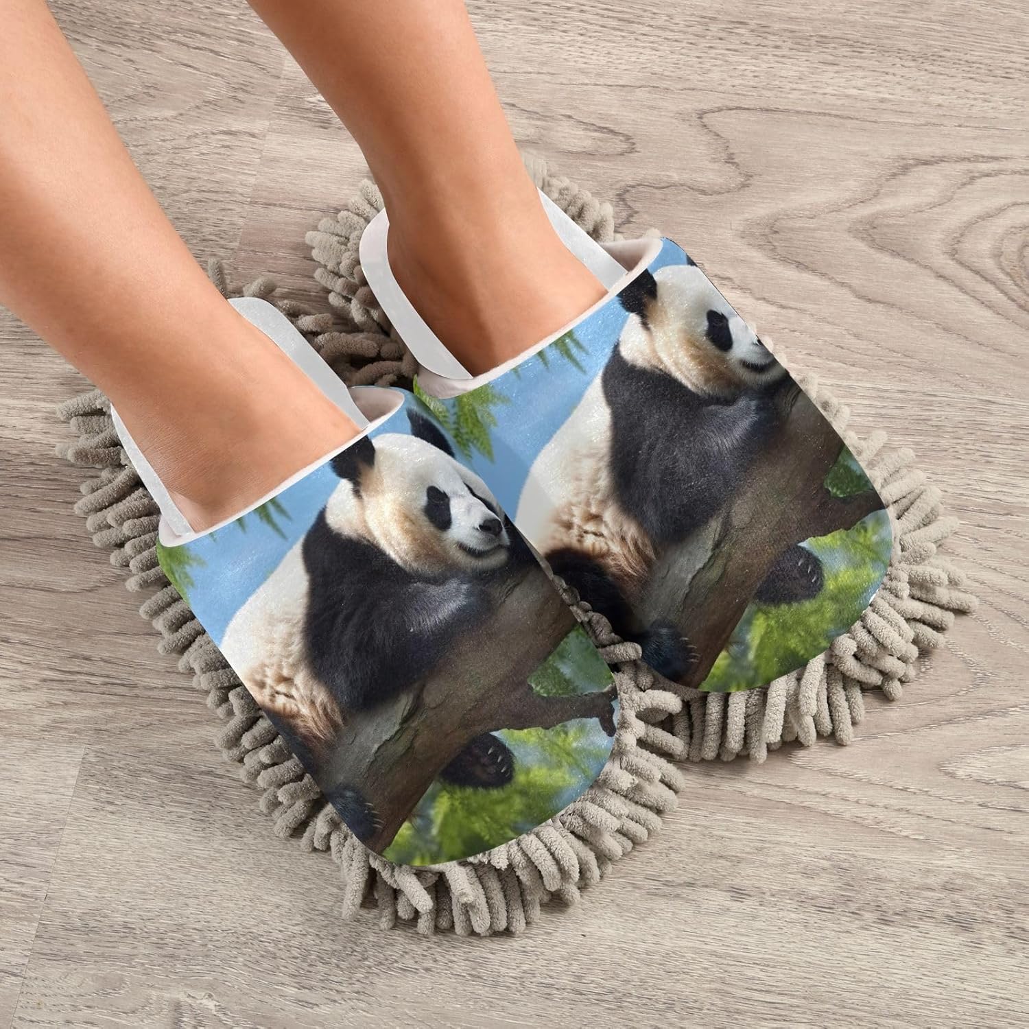 RunningBear White Panda Mop Slippers for Clean Office