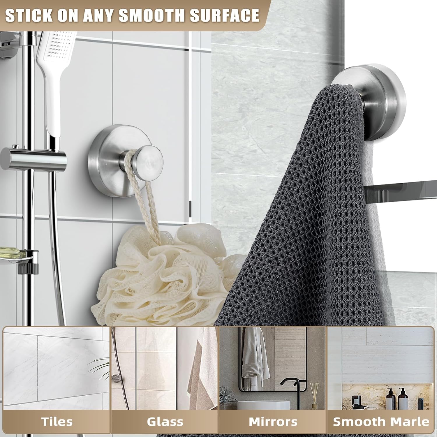 Fenas Suction Cup Hooks 2 Pack Brushed Nickel 1