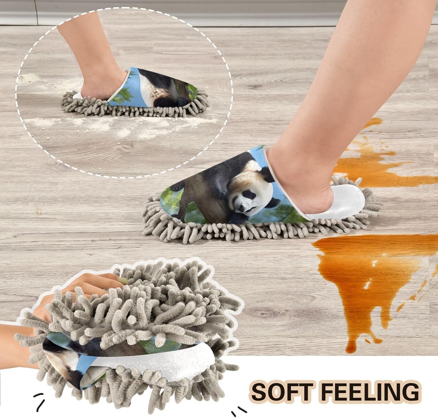 RunningBear White Panda Mop Slippers for Clean Office