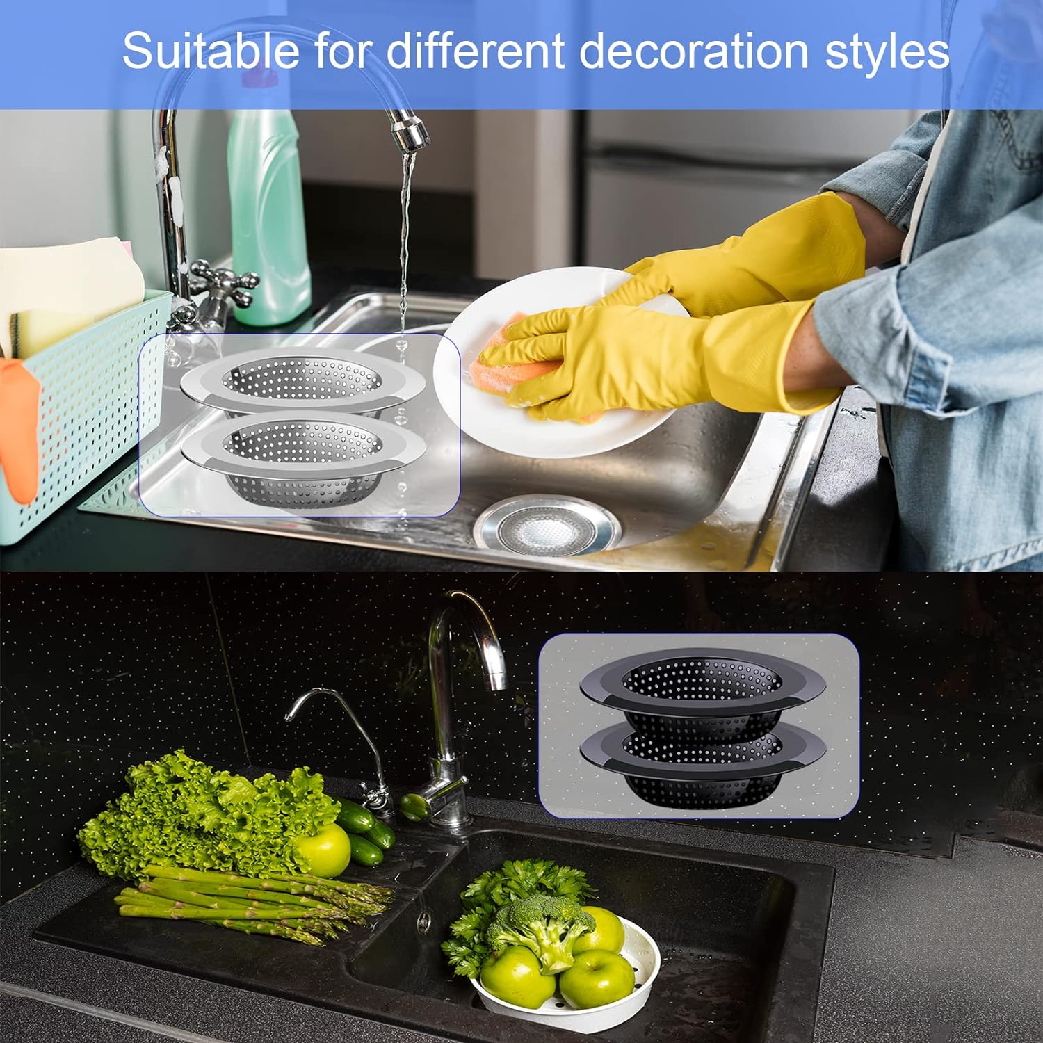 V-TOP 4 Pack Stainless Steel Black Mesh Kitchen Sink Strainers