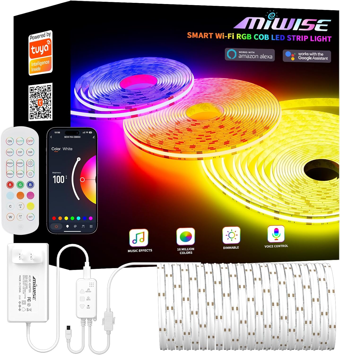 MIWISE 20ft RGB COB LED Strip Light DC24V Dimmable