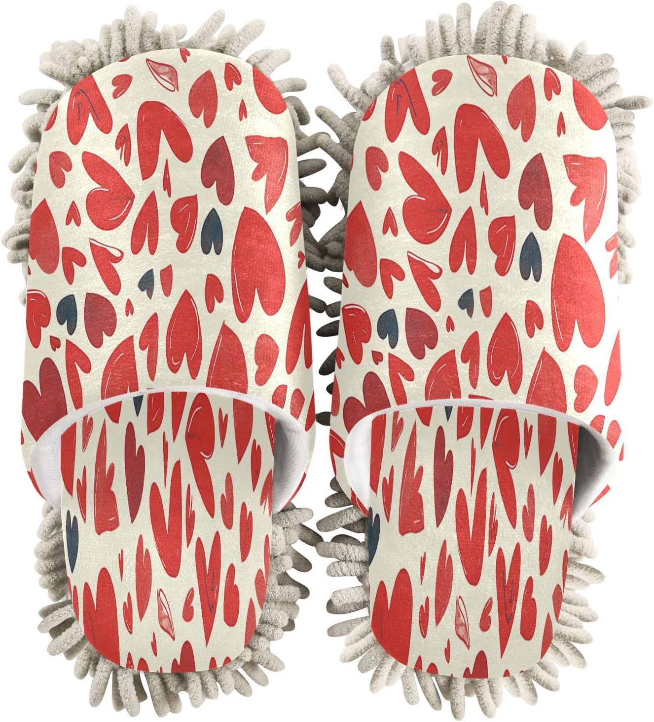 Zhirexin Cartoon Red Heart Microfiber Mop Slippers for Men Women