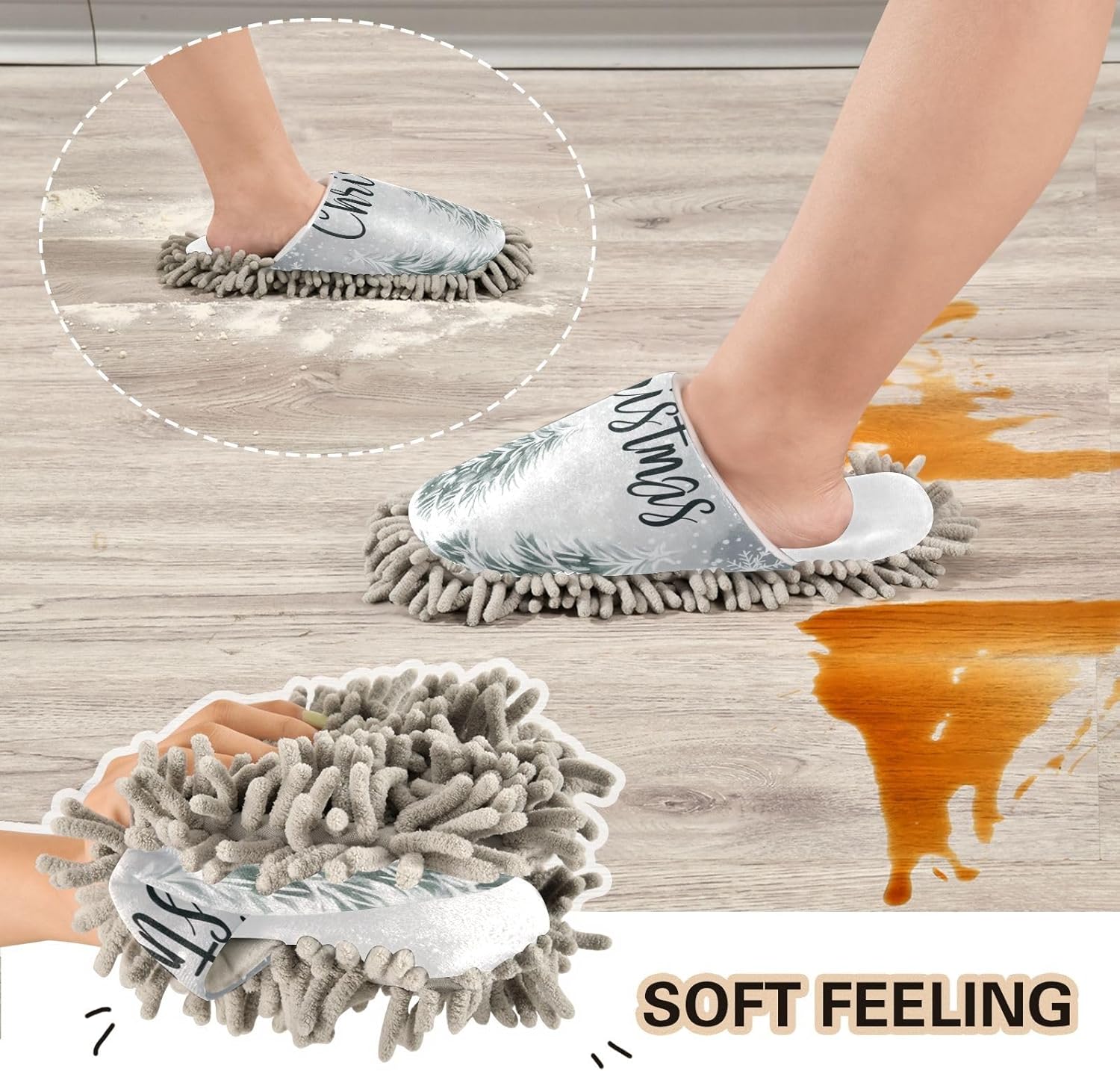 RunningBear White Snowflake Mop Slippers for Home and Office