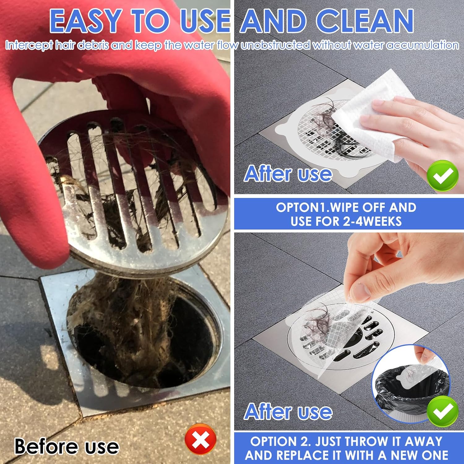 50 Pcs Waterproof Hair Catcher Sticker with Scraper