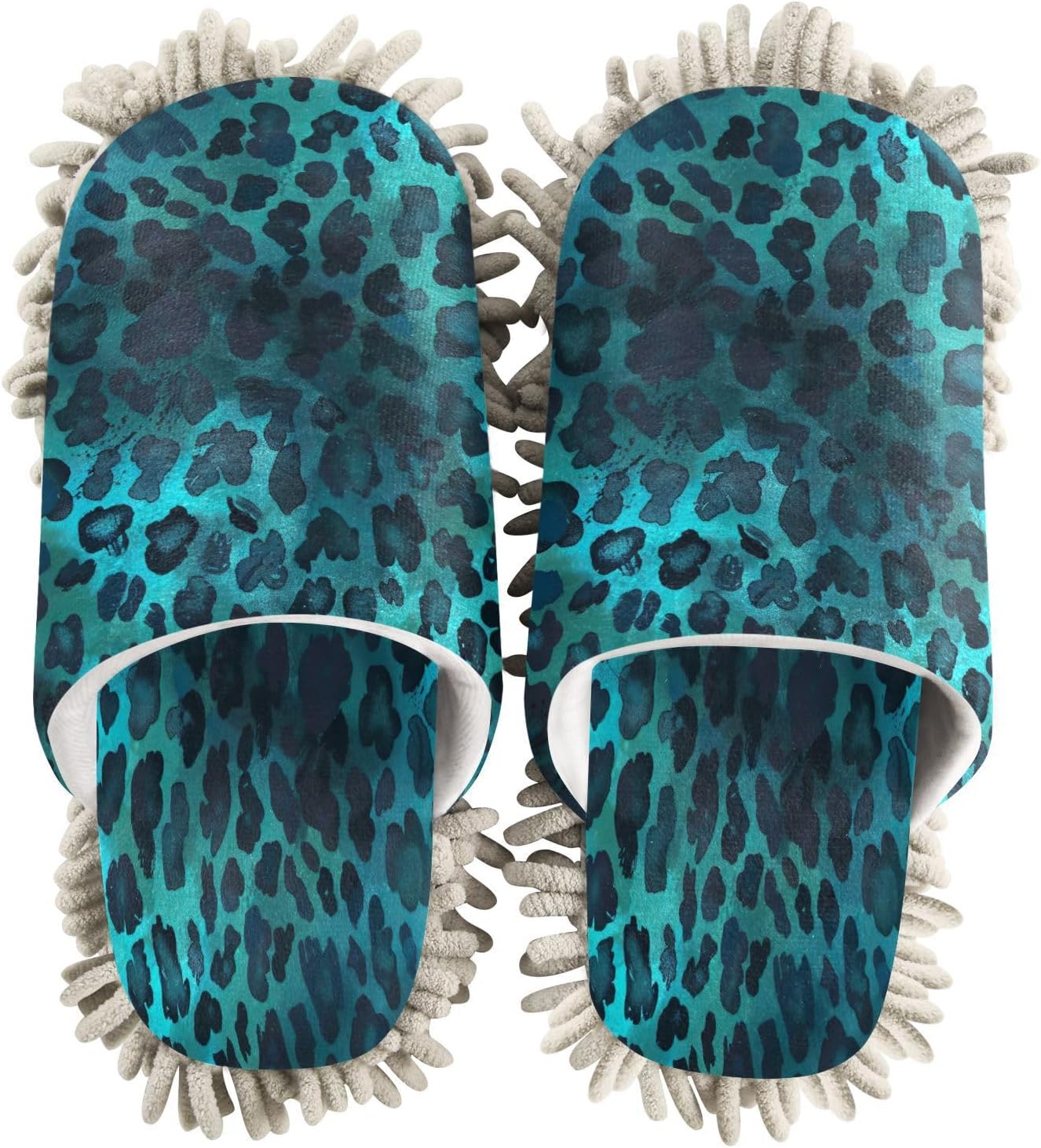 Zhirexin Blue Leopard Print Mop Slippers for Men Women