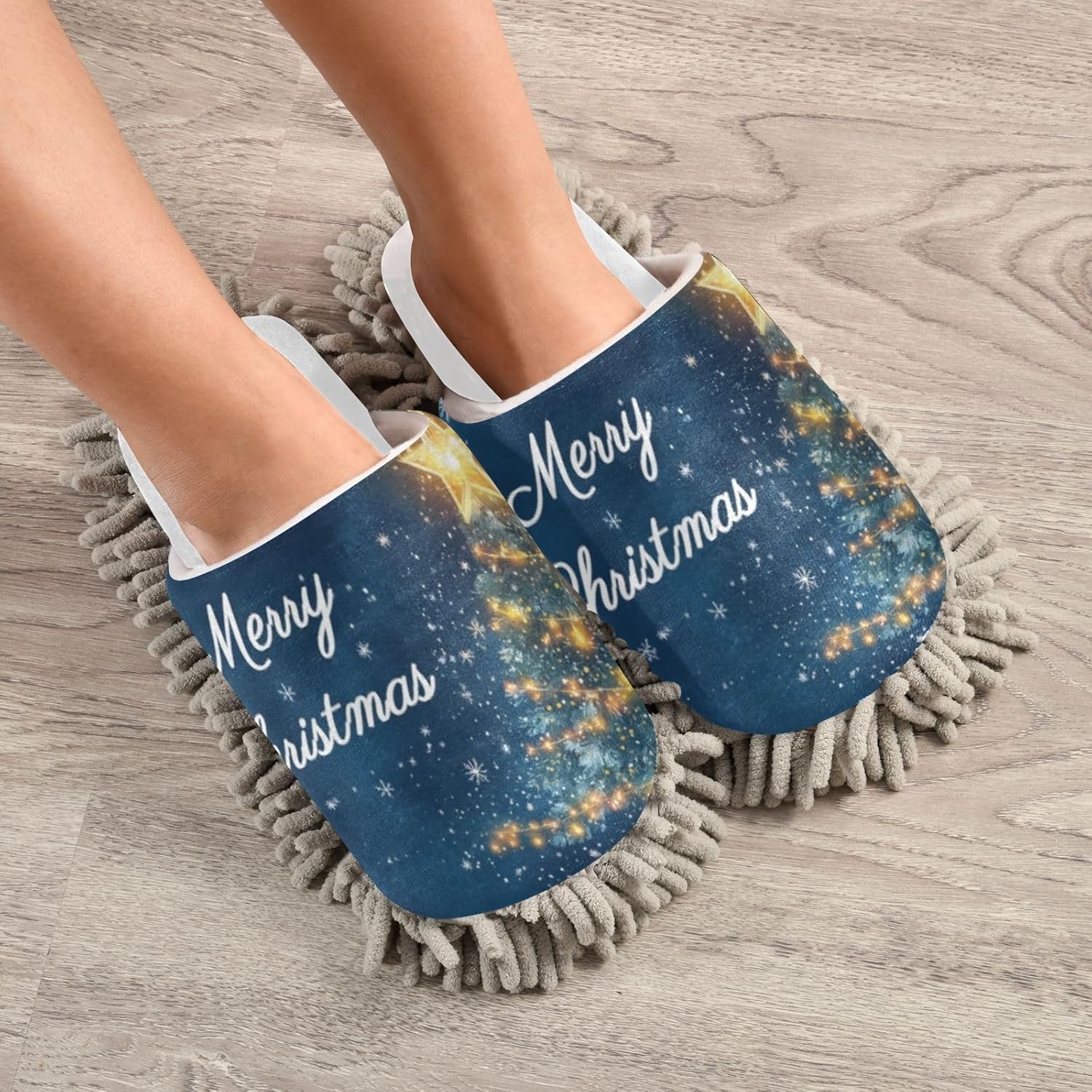 RunningBear White Christmas Mop Slippers for Kitchen Cleaning