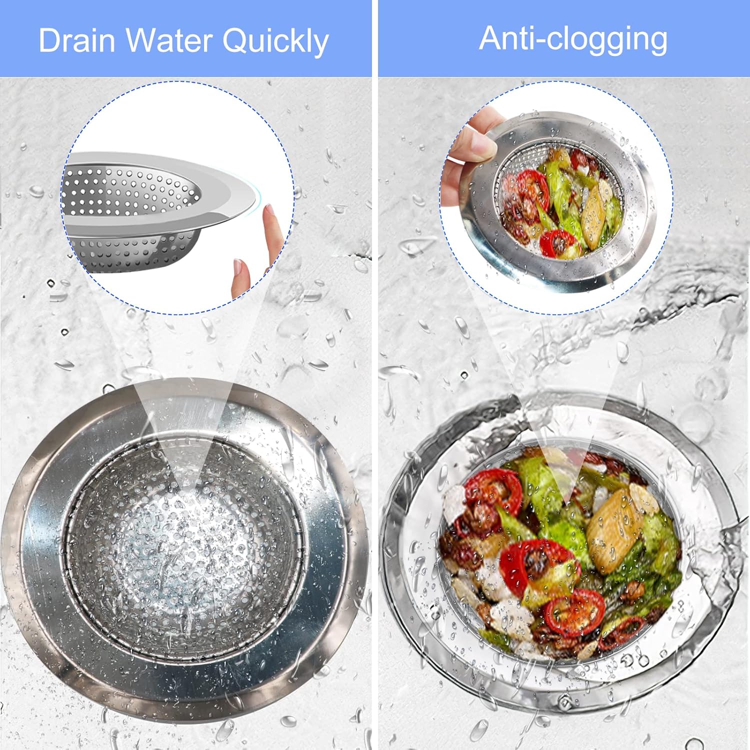 V-TOP 4 Pack Stainless Steel Black Mesh Kitchen Sink Strainers