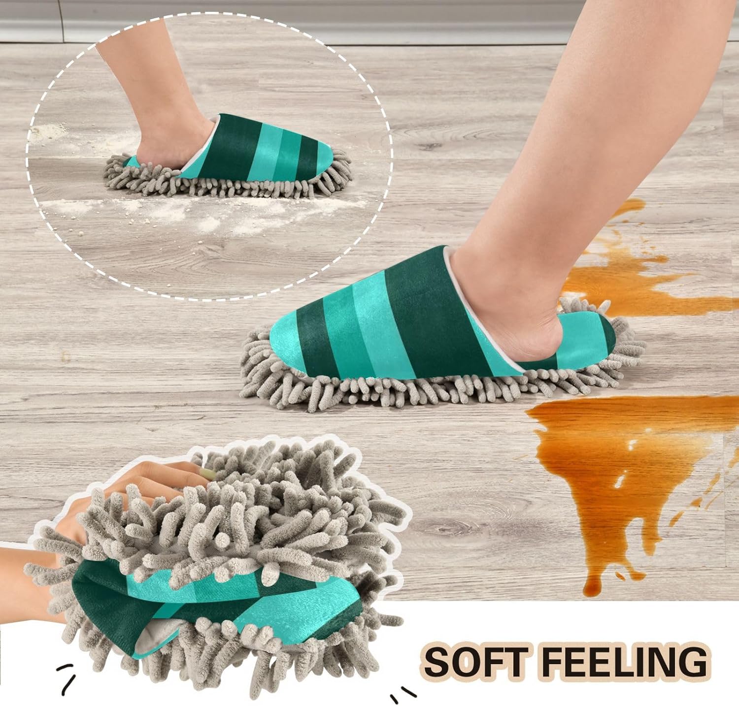 Zhirexin Green Stripe Cleaning Mop Slippers
