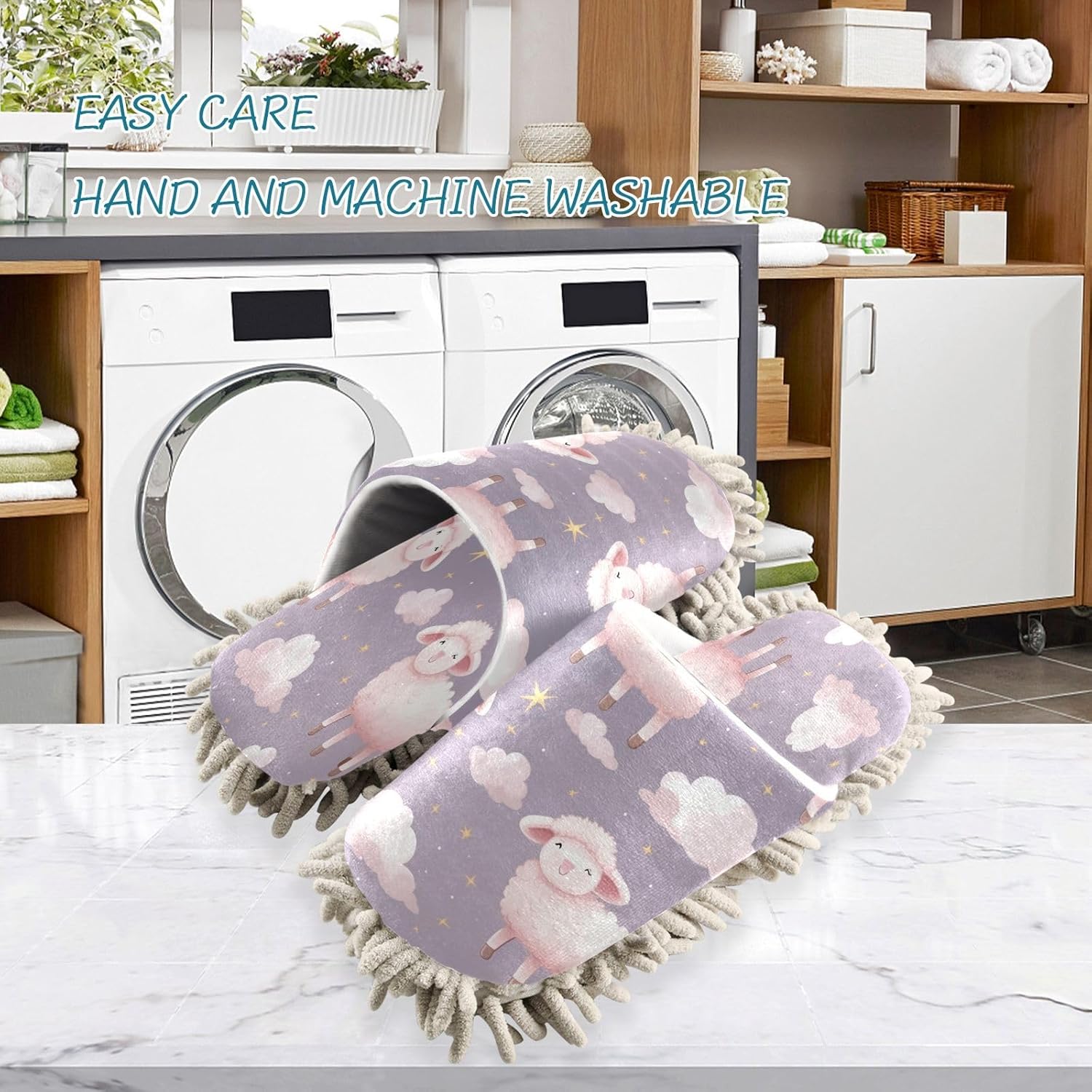 Zhirexin Cute Sheep Cleaning Slippers - Washable Mop Shoes